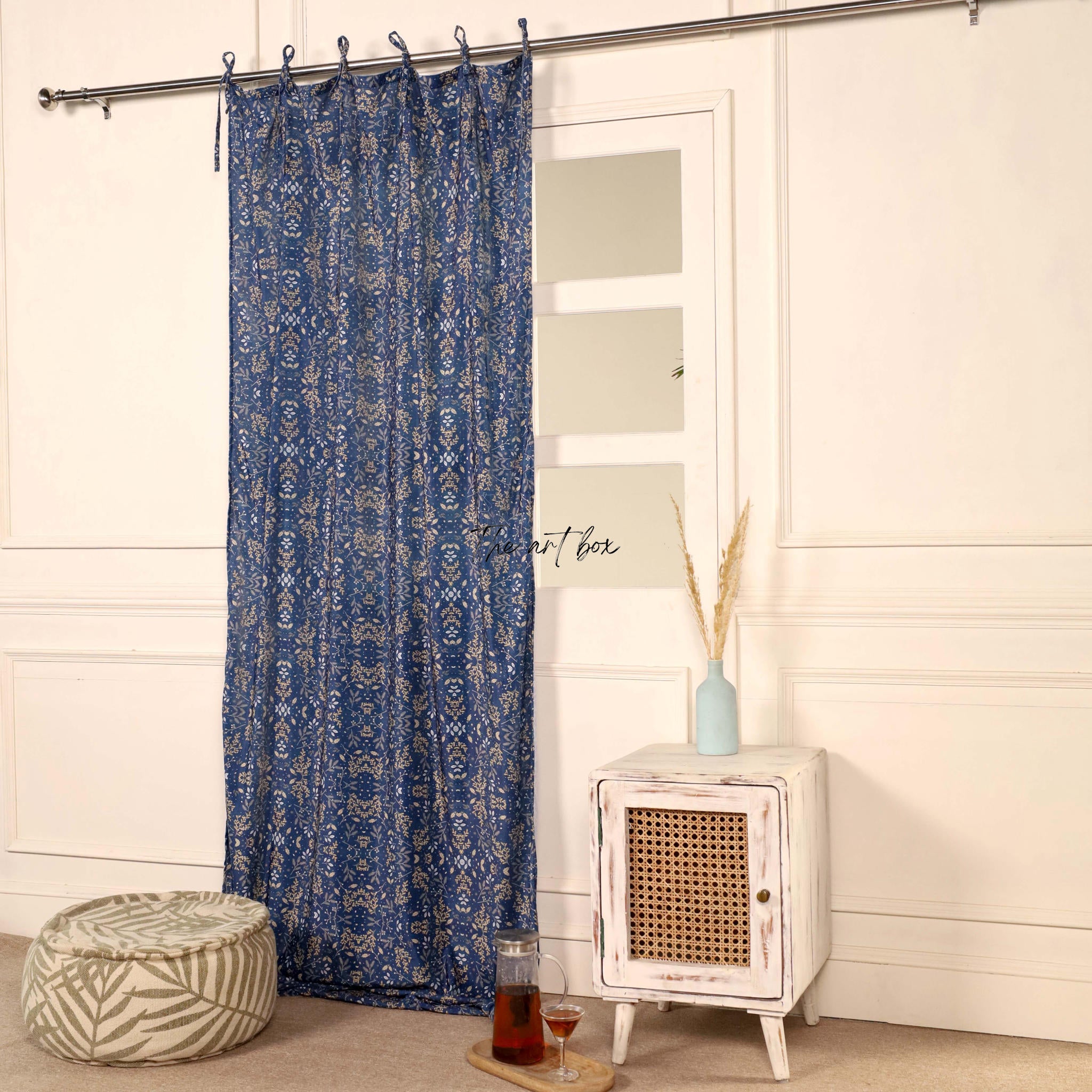 Dark Blue Floral Velvet Curtains - 1 panel set