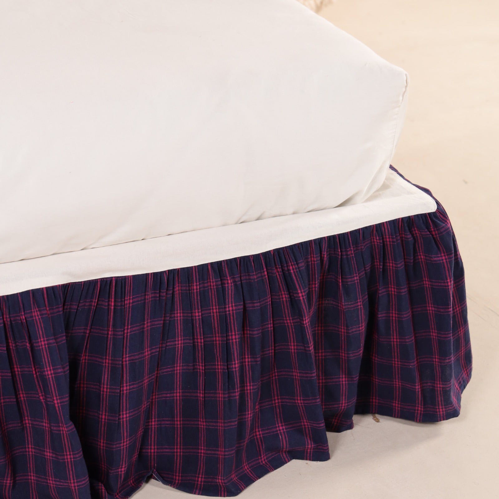 Classic Plaid Ruffled Bed Skirt | Navy & Red Checkered Dust Ruffle | Premium Soft Fabric Bed Wrap