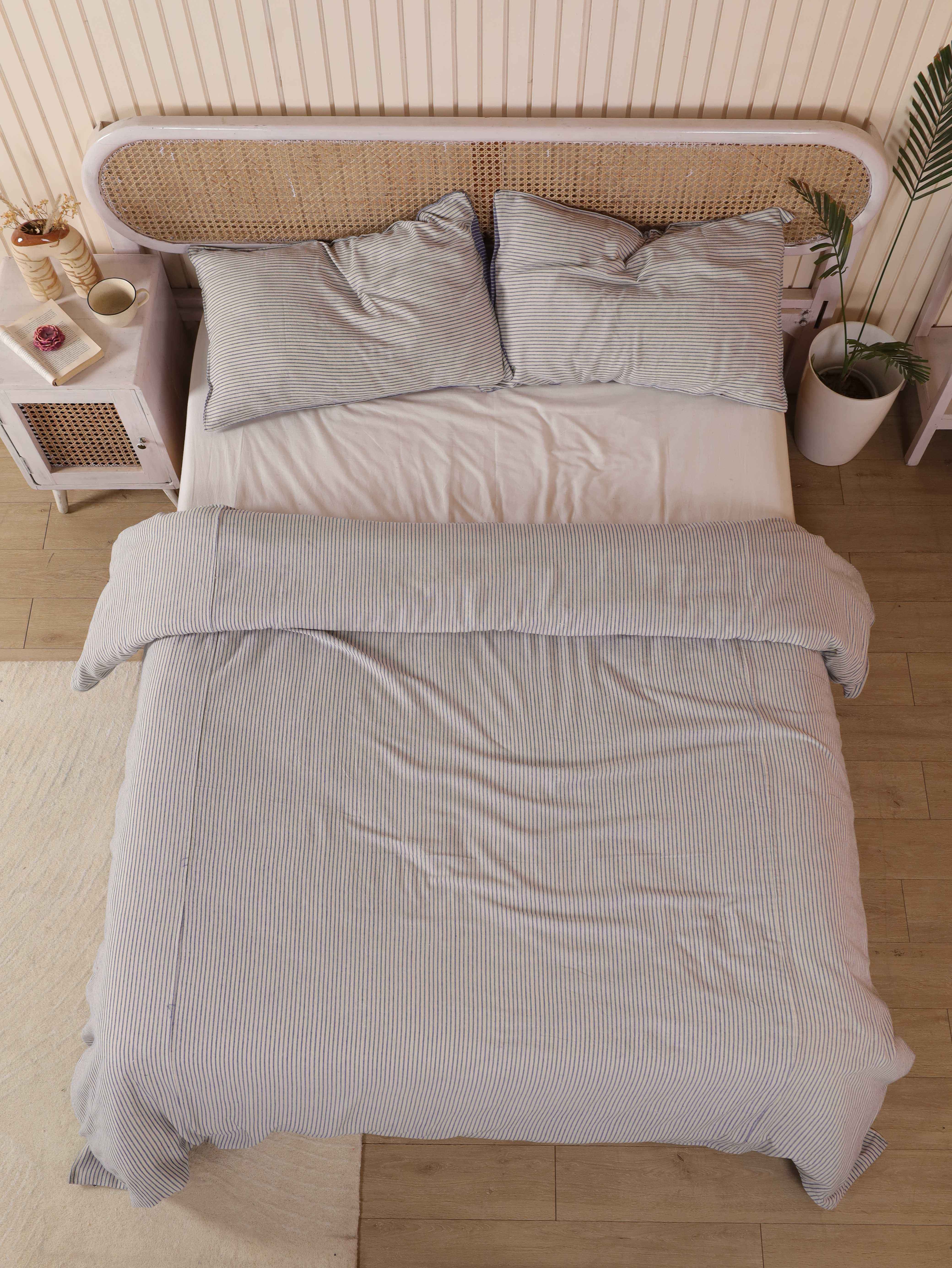 Blue Pinstripe Cotton Duvet Set - Coastal Stripe Bedding