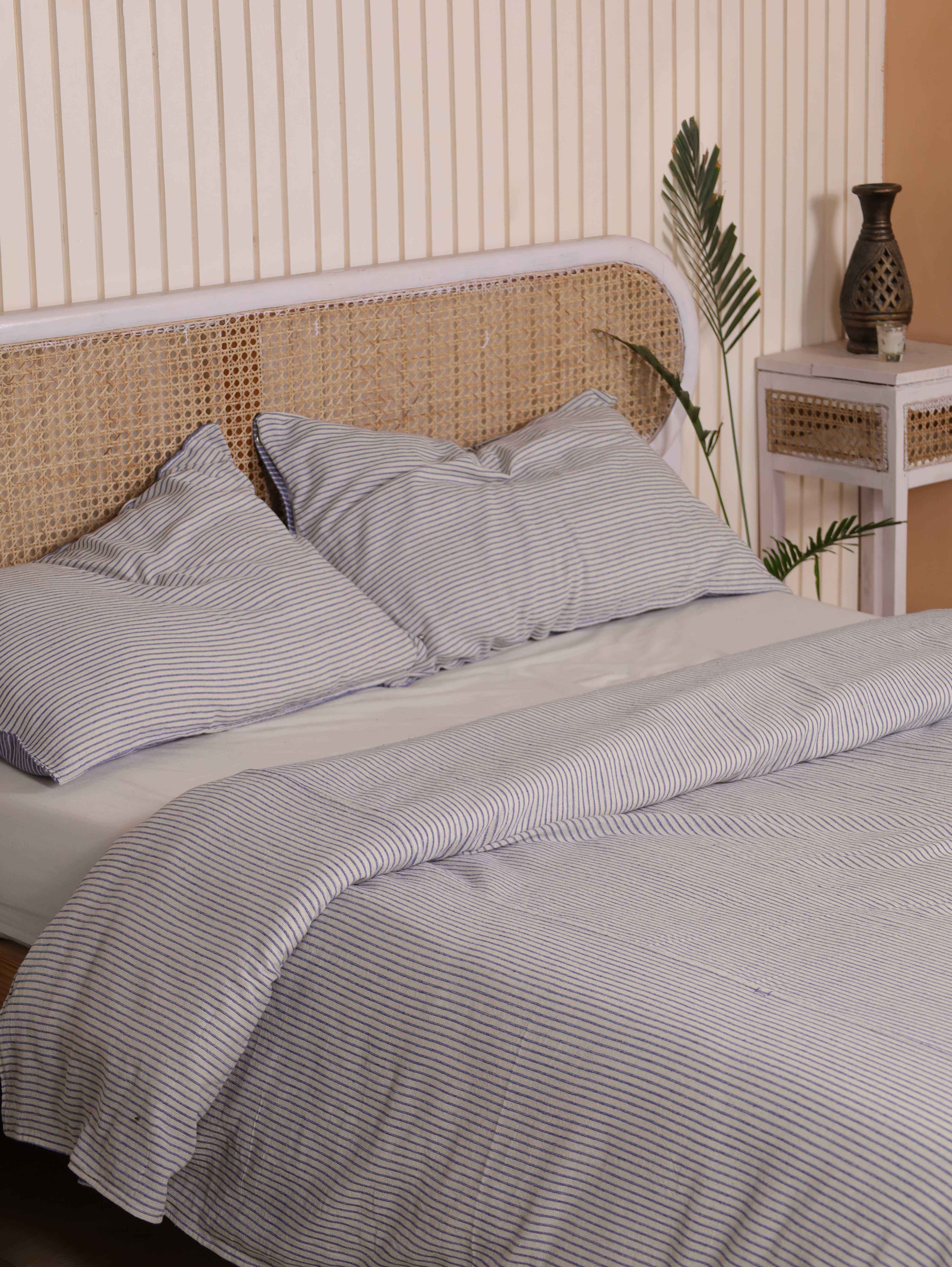 Blue Pinstripe Cotton Duvet Set - Coastal Stripe Bedding