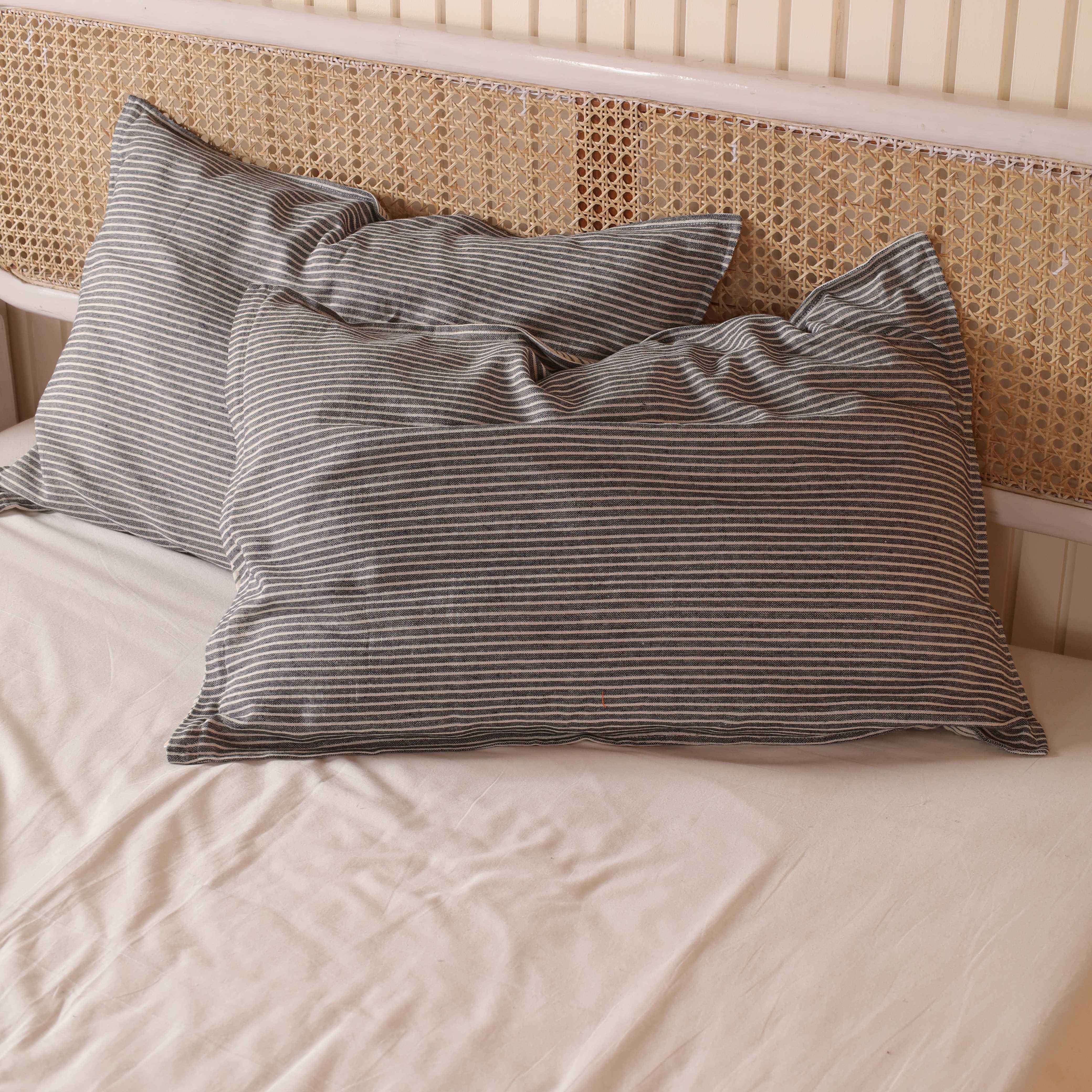 Charcoal Grey Pinstripe Cotton Duvet Set - Modern Boho Bedding