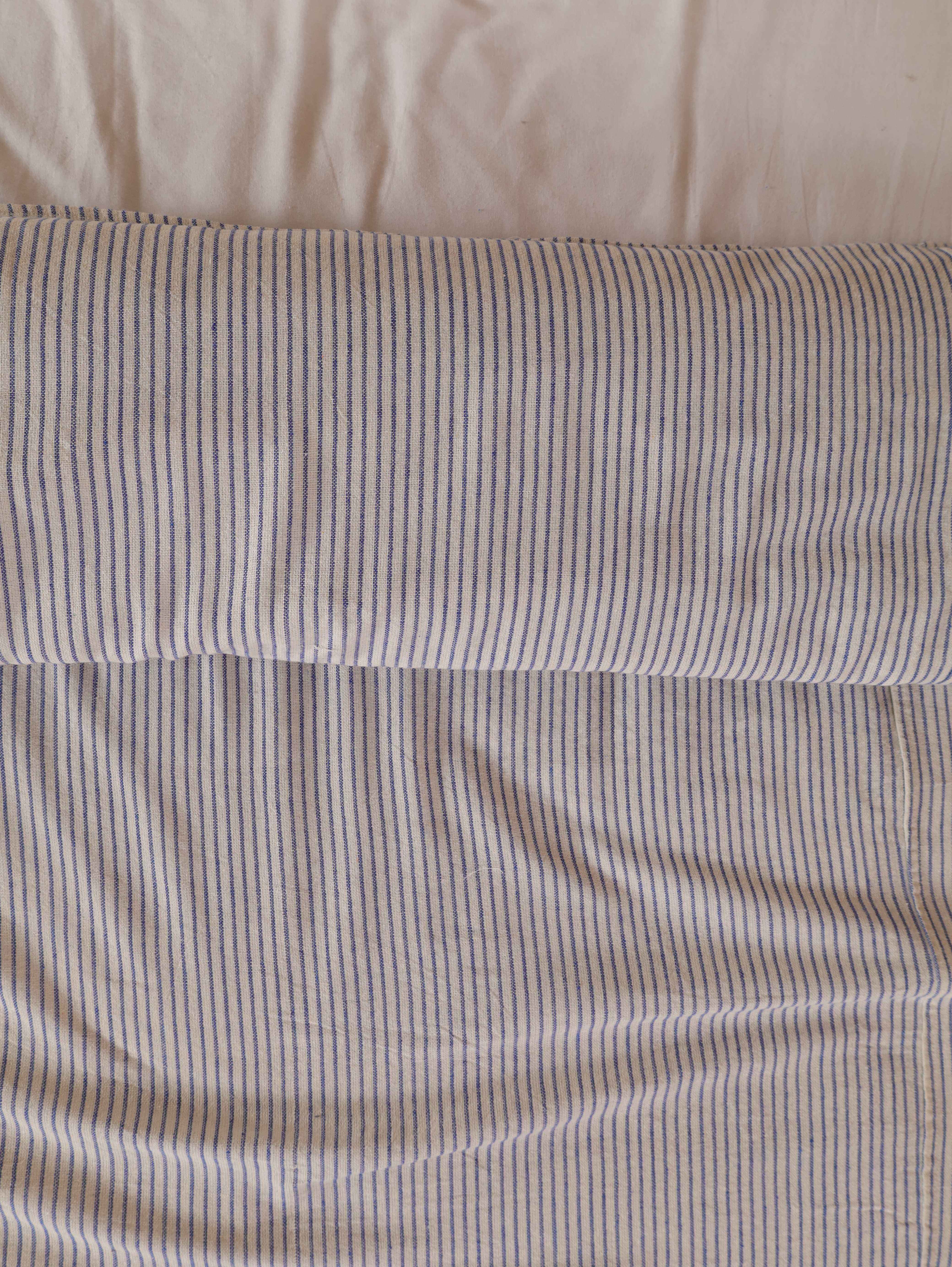 Blue Pinstripe Cotton Duvet Set - Coastal Stripe Bedding