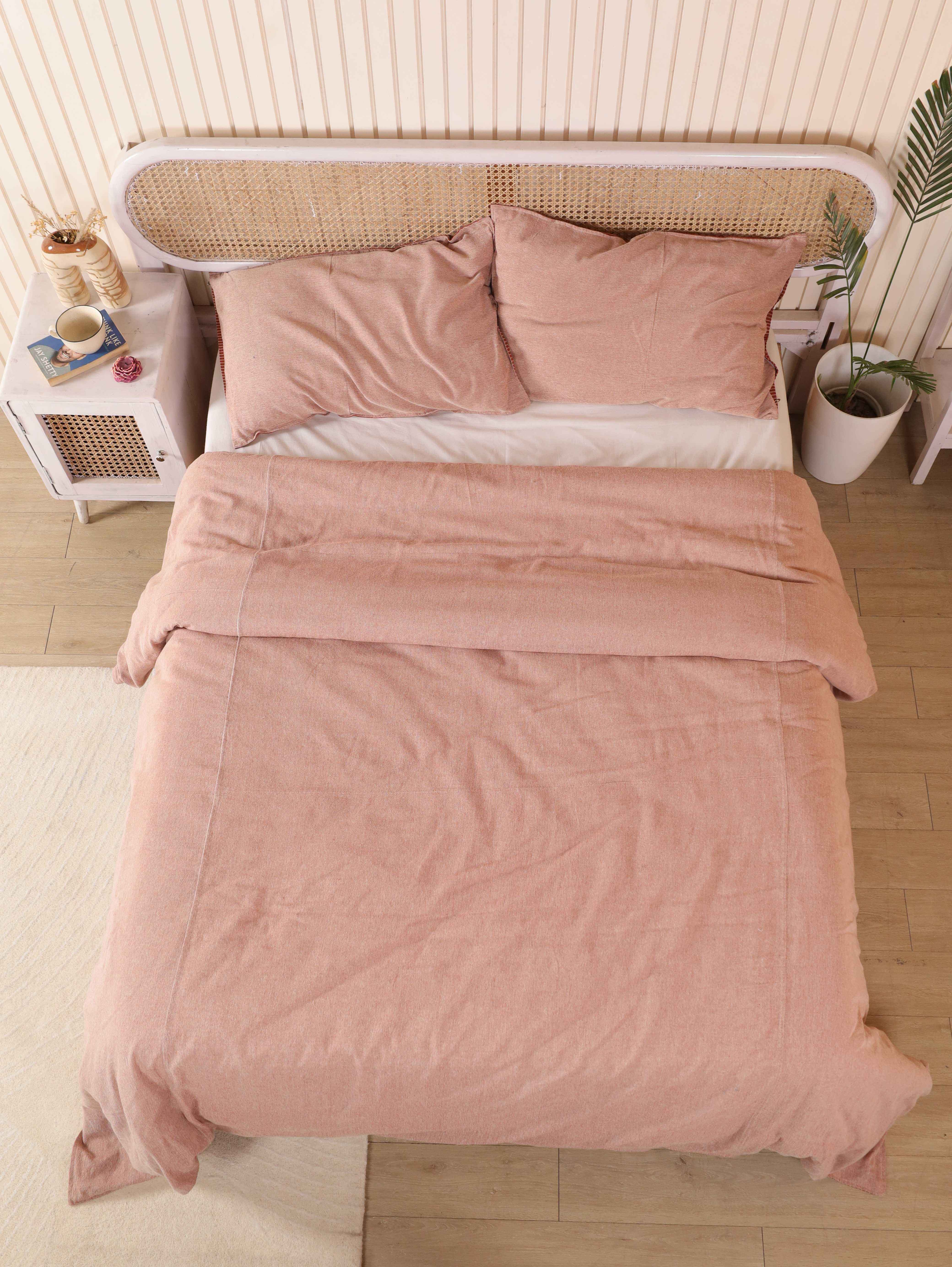 Faded Maroon Textured Boho Bedding Set - Vintage Cotton Duvet Cover