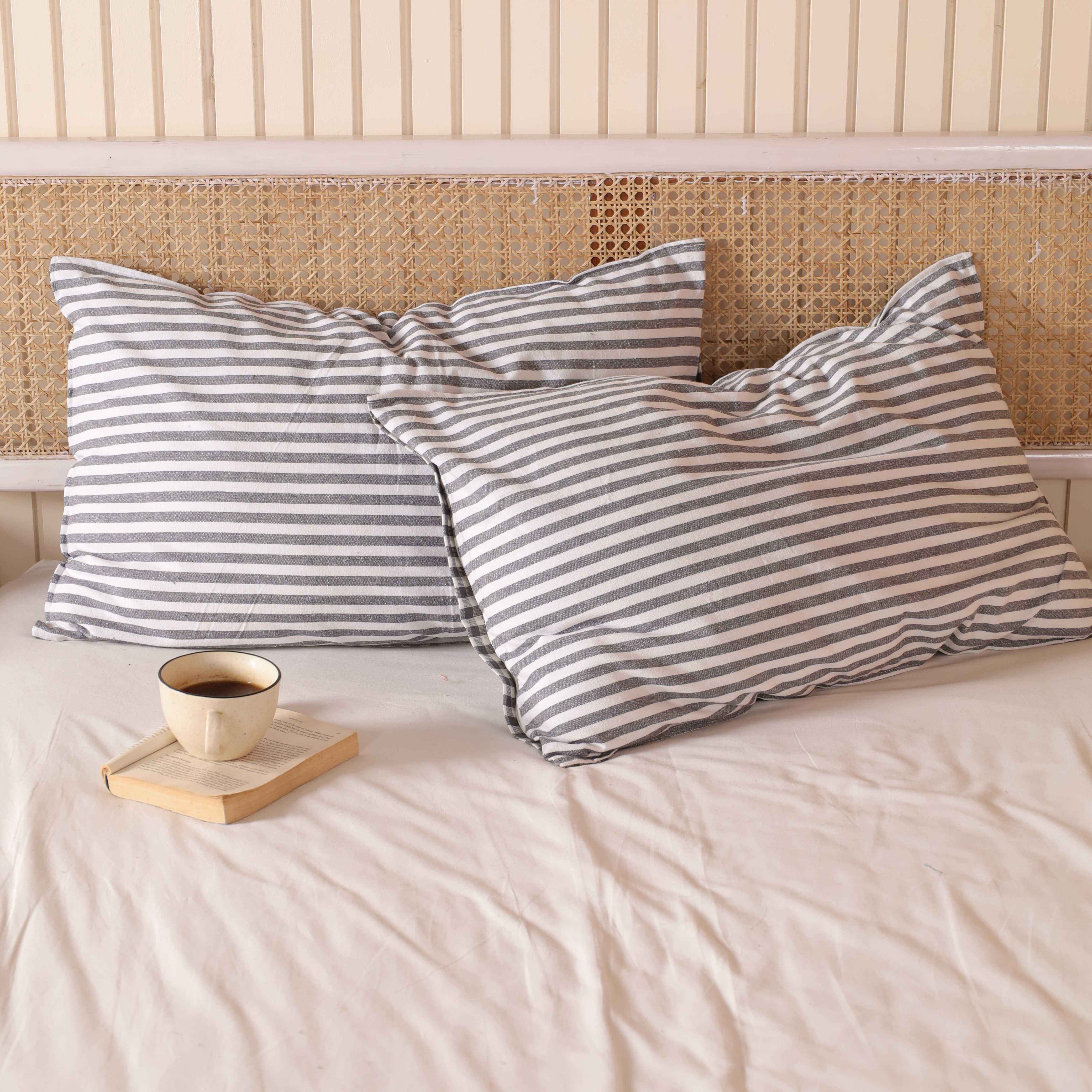 Charcoal Grey Gingham Cotton Bedding Set - Checkered Boho Duvet Cover
