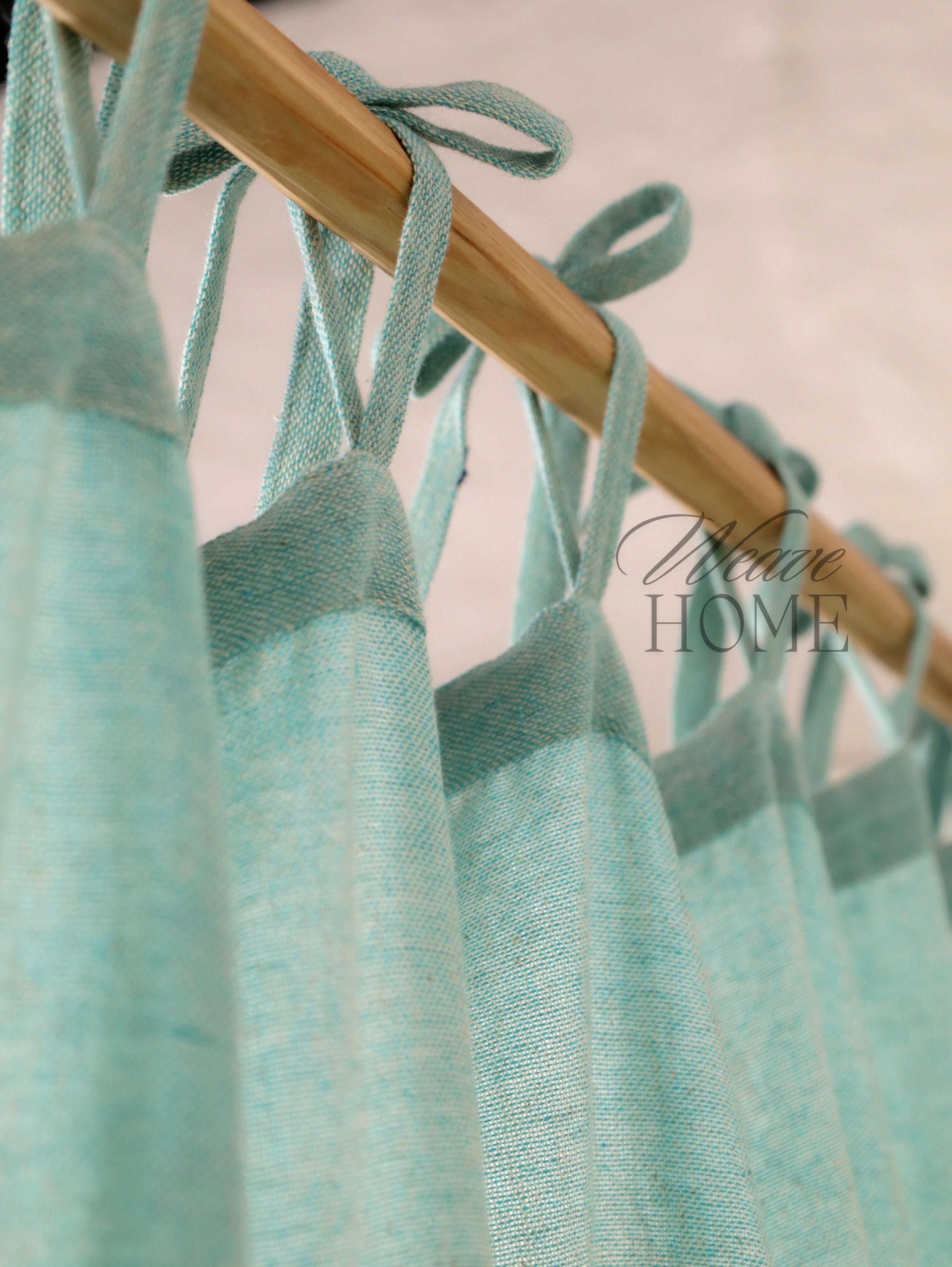 2 Panels Aqua Gauze Linen Curtains - Custom Door & Window Panels