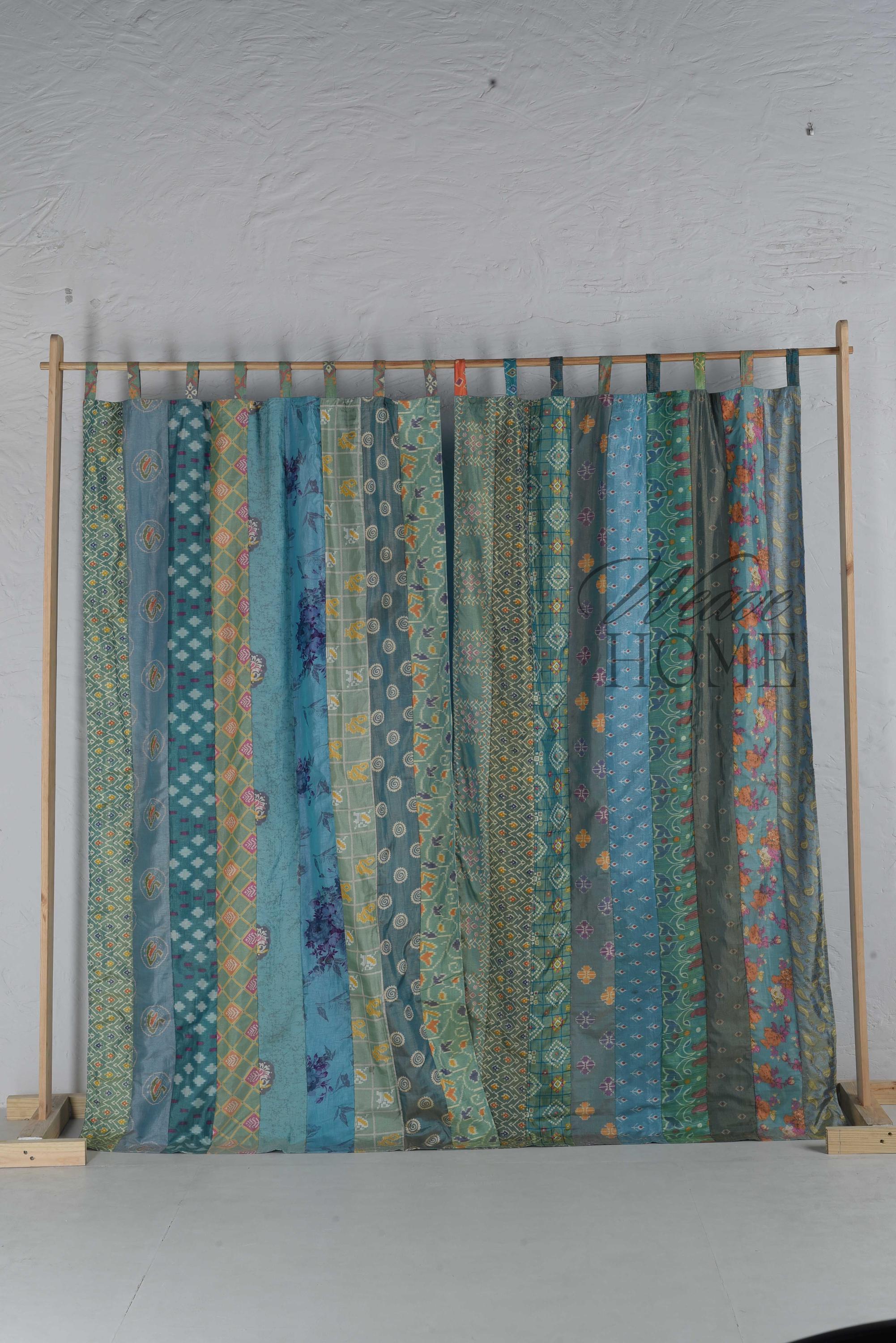 Hippie Boho SILK curtains patchwork kantha for Bedroom Living Room, Dining Room Home Decor