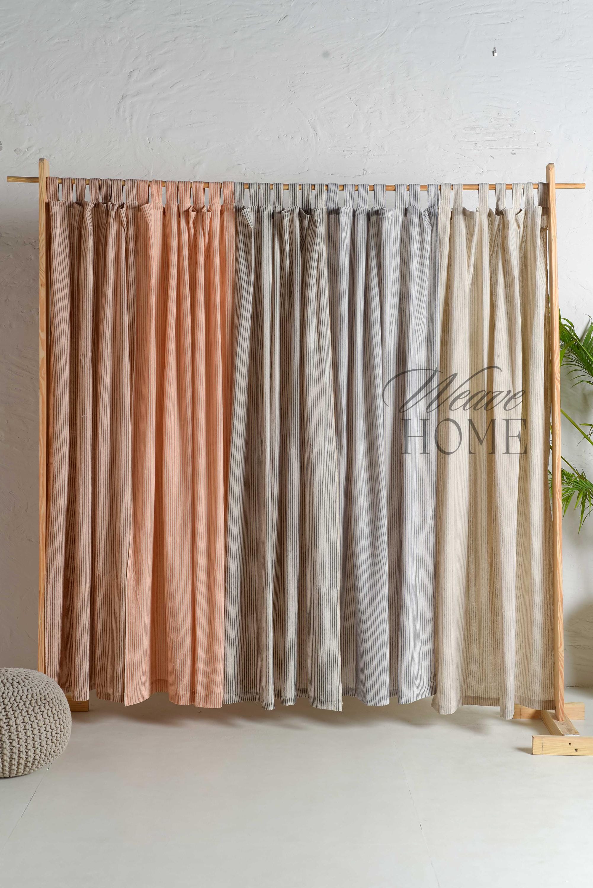 Stripe Light Filtering Curtain and Drapes Stripe Gauze Linen Fabric Window Door Drapes