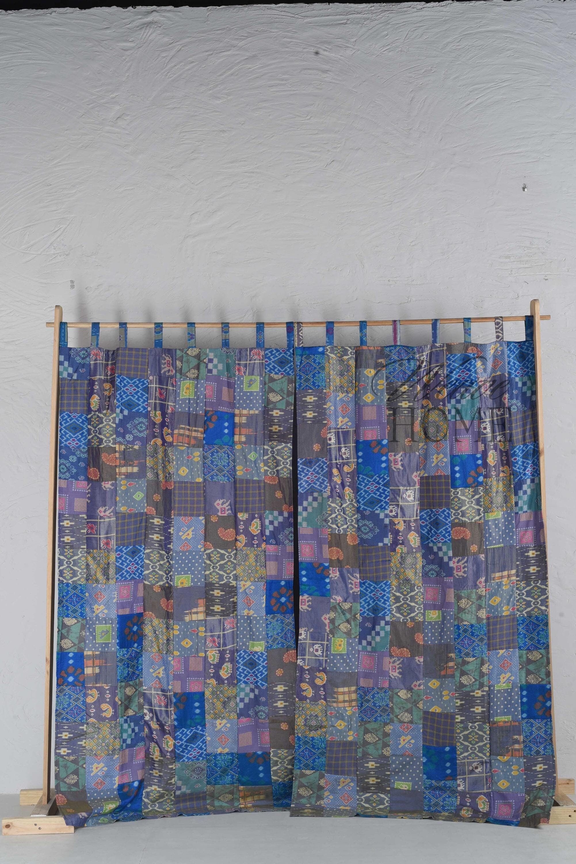 Hippie Boho SILK curtains patchwork kantha for Bedroom Living Room, Dining Room Home Decor