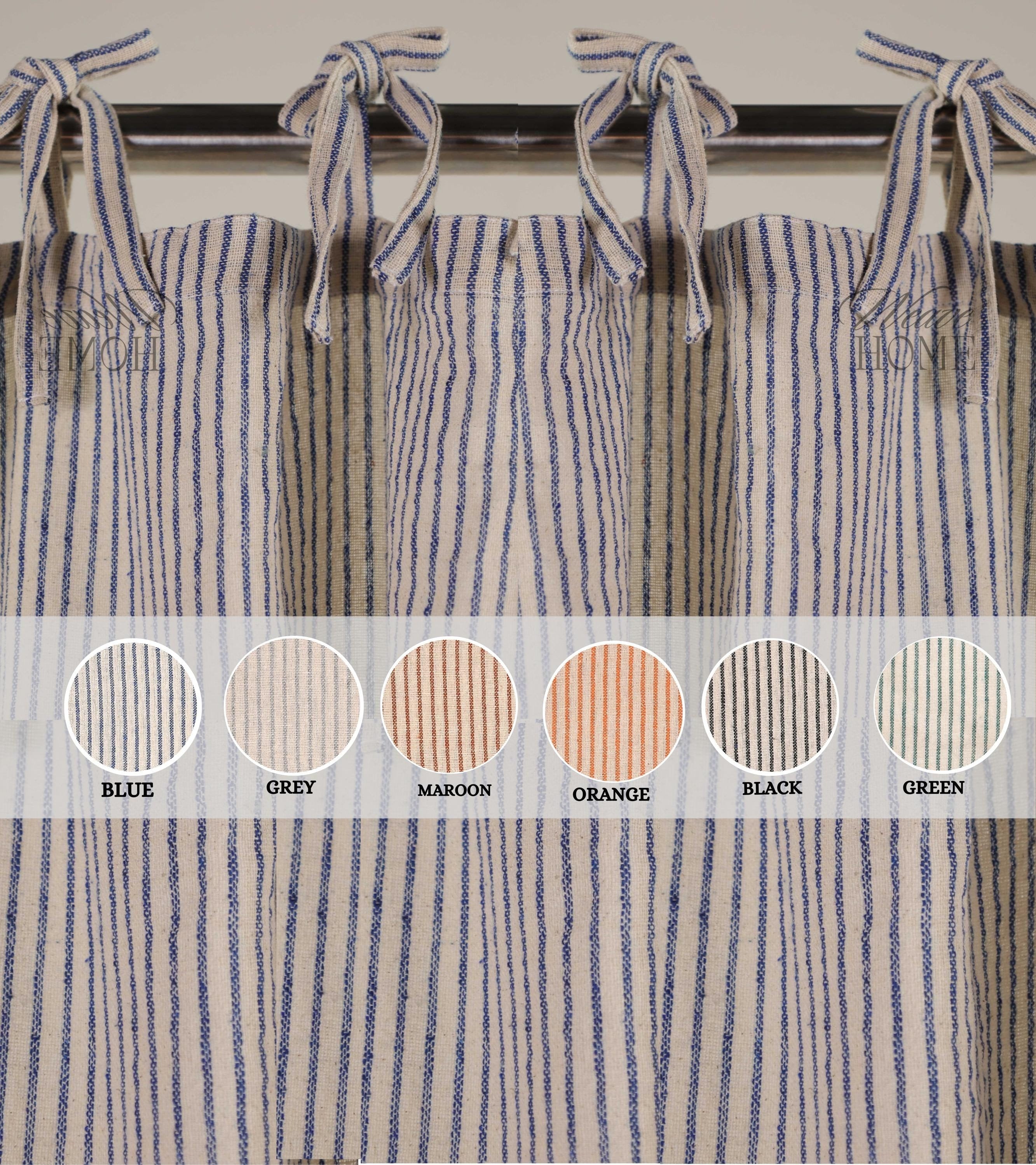 Vertical Tie Top Curtains and Drapes Stripe Gauze Linen Fabric, Decorate your House with Various Types of 3 Heading, Custom Sizes.