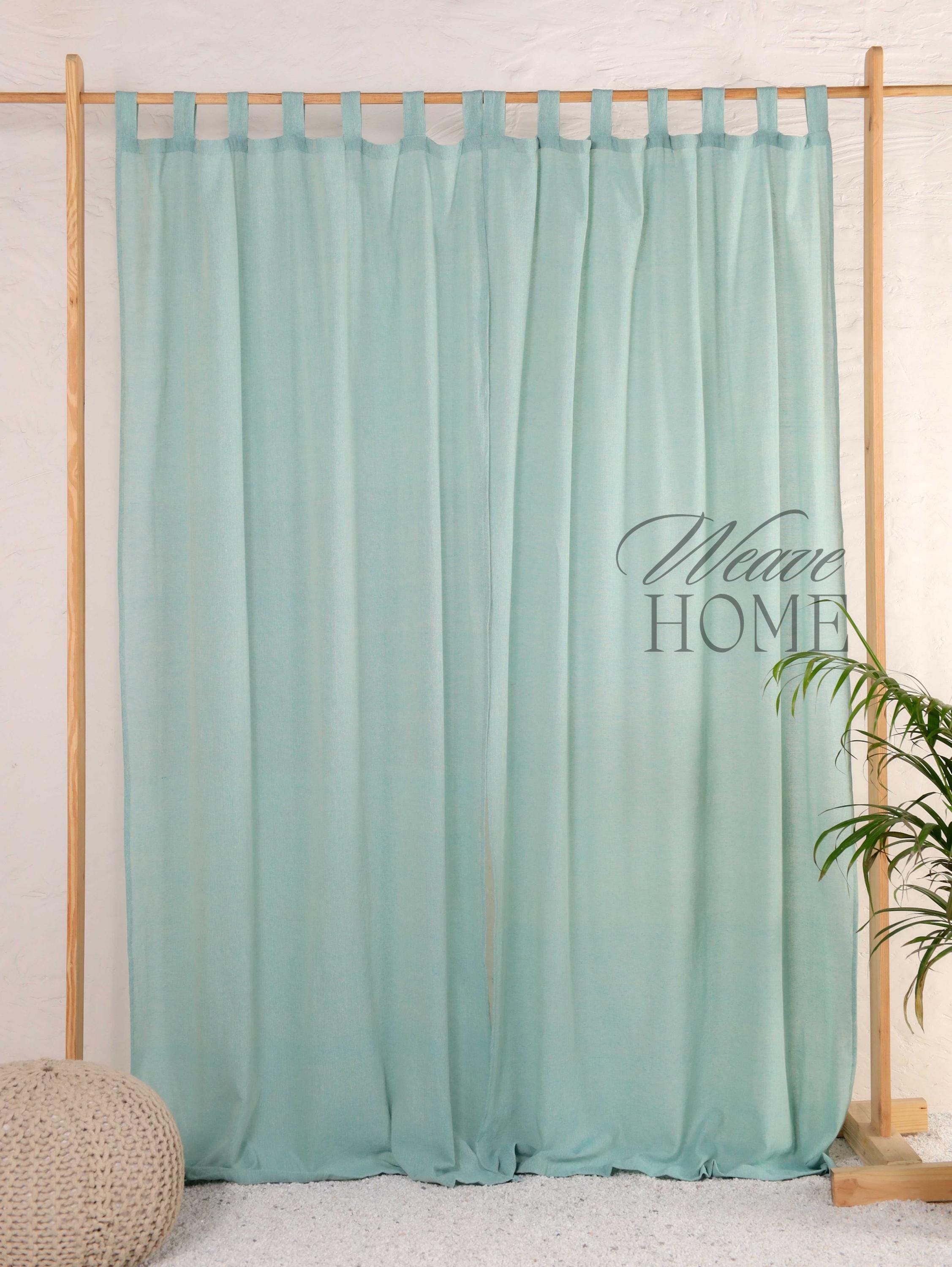 Bohemian Aqua Weave Curtains – Linen Gauze, Custom Sizes, 2 Panels