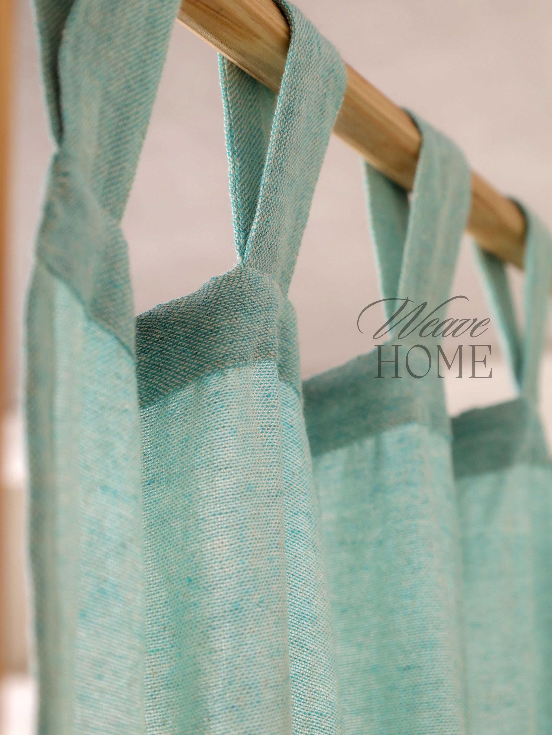 Bohemian Aqua Weave Curtains – Linen Gauze, Custom Sizes, 2 Panels