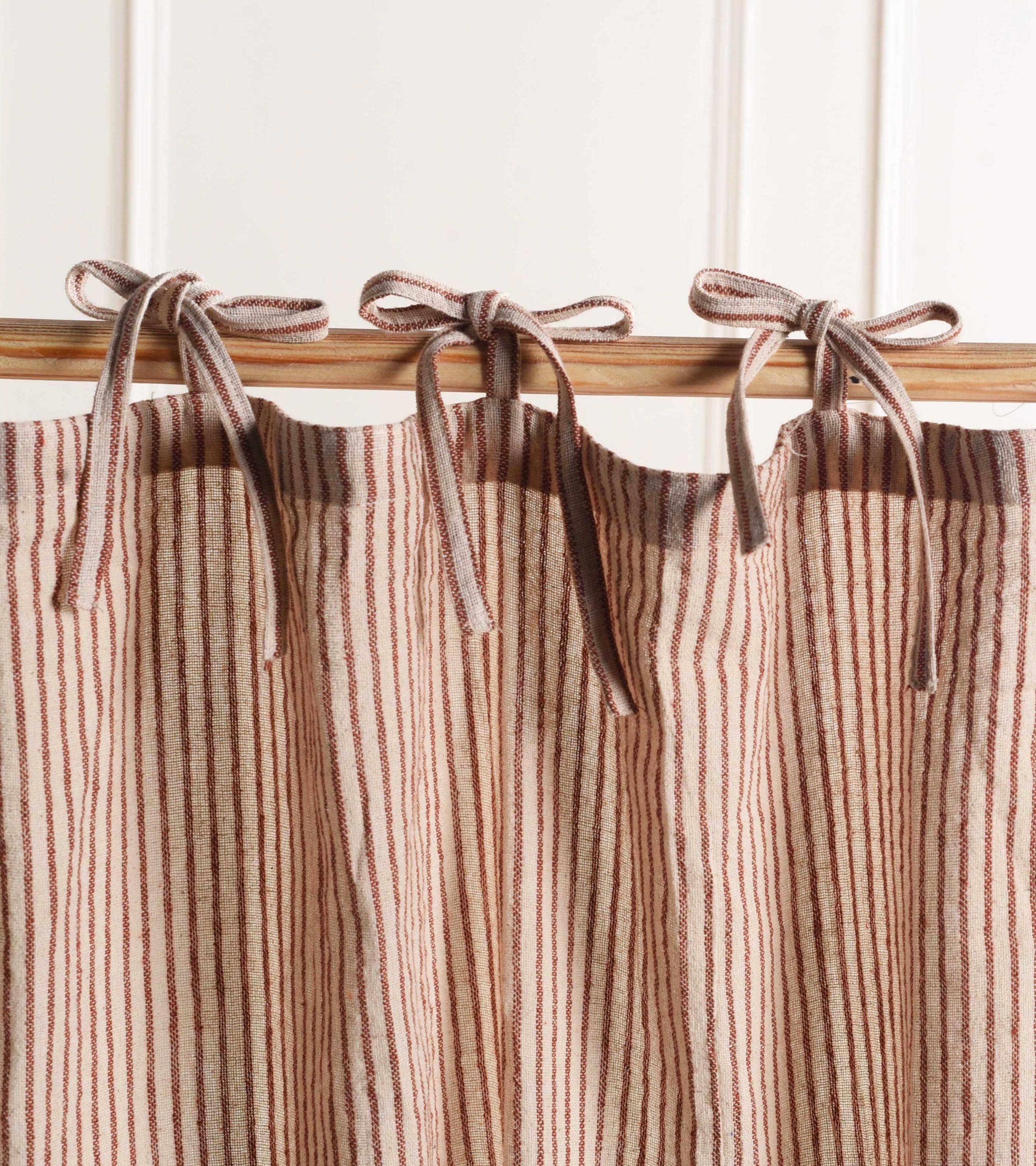 Linen gauze striped curtain drapes types of 3 heading vertical maroon stripe curtains panel Set of 2.