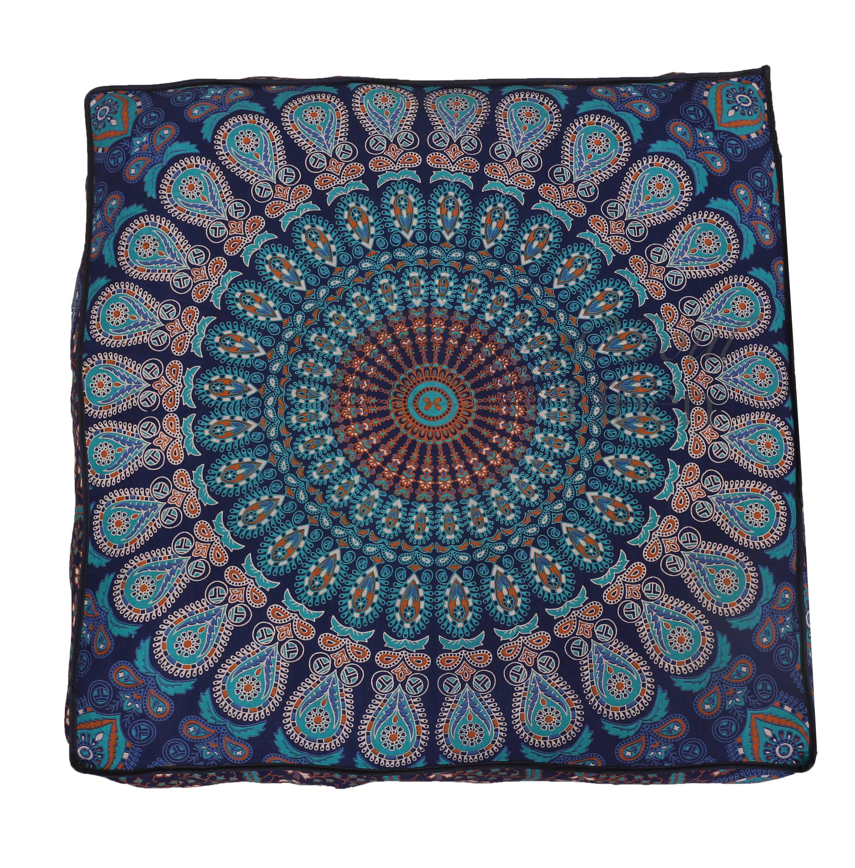Meditation Cushion, Bohemian Pouffe Mandala Floor Cushion Cover Square Floor Seating Pillow Cover Room Home Décor Yoga Meditation 35"