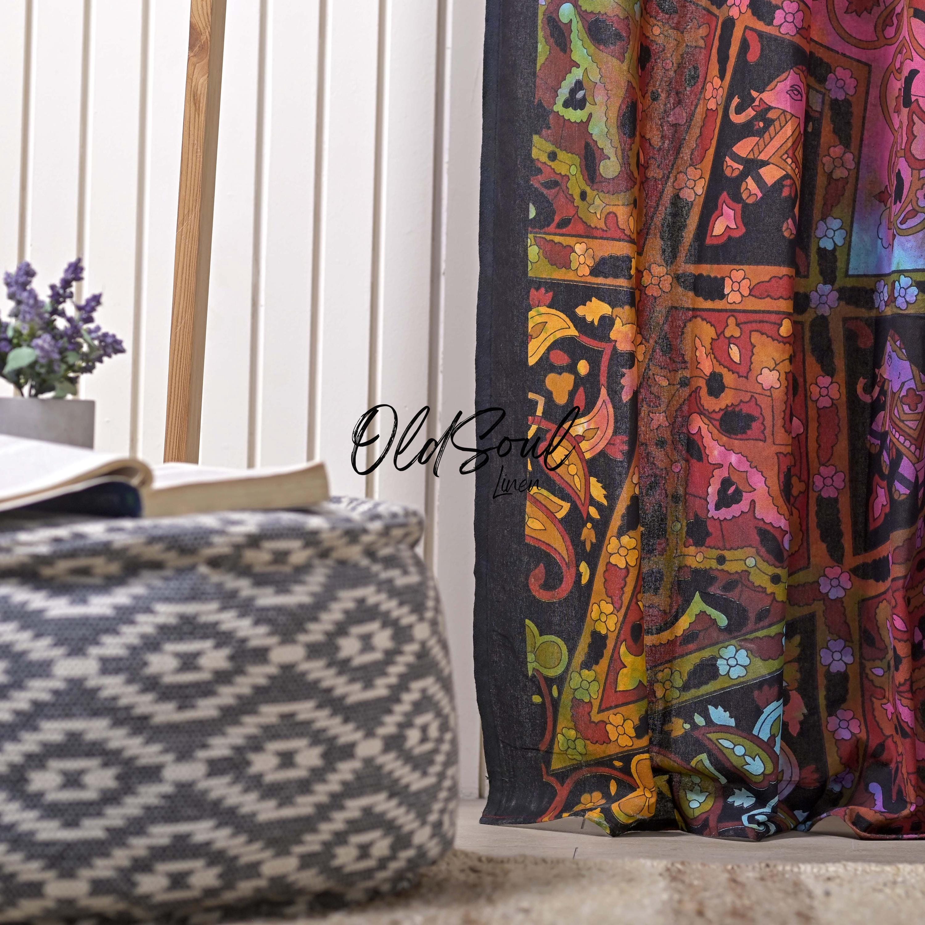 Tie Dye Star Mandala Curtain Bedroom Boho Curtain Living Room Window Curtains Drapes Door Curtain Valance Panels Set of 2