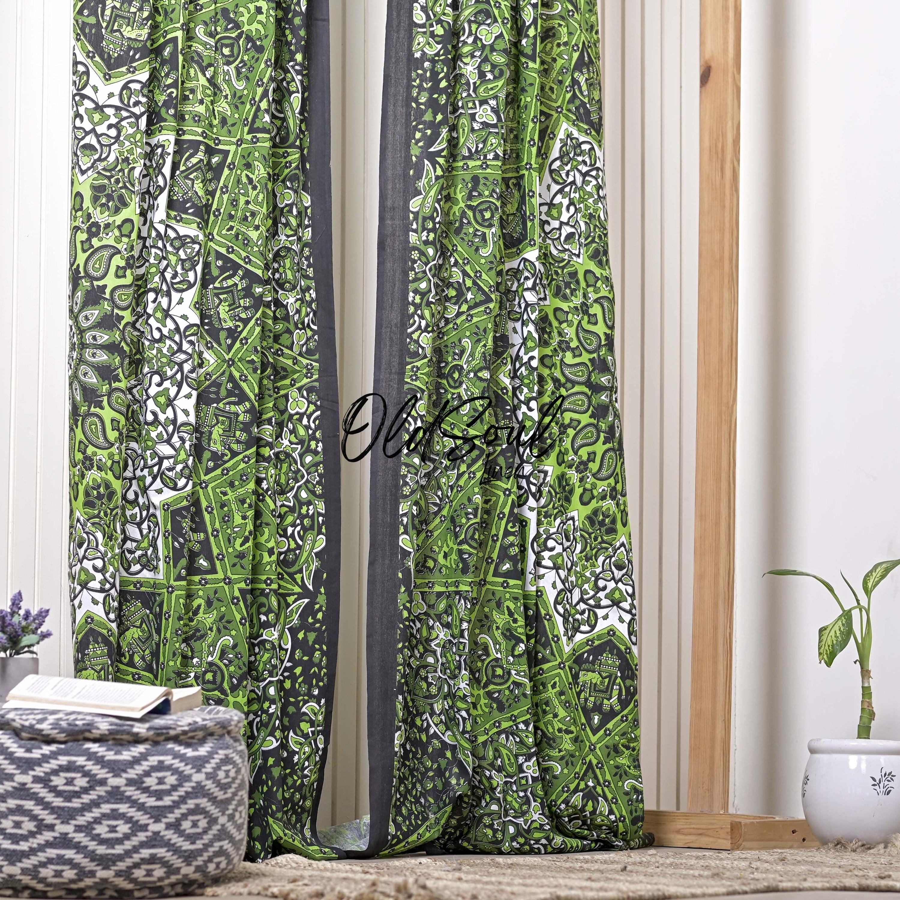 Set of 2 Cotton Star Mandala Curtain Panels, Star Mandala Print Drapes for Bedroom Living Room, Farmhouse Dรฉcor Curtains Window Treatments