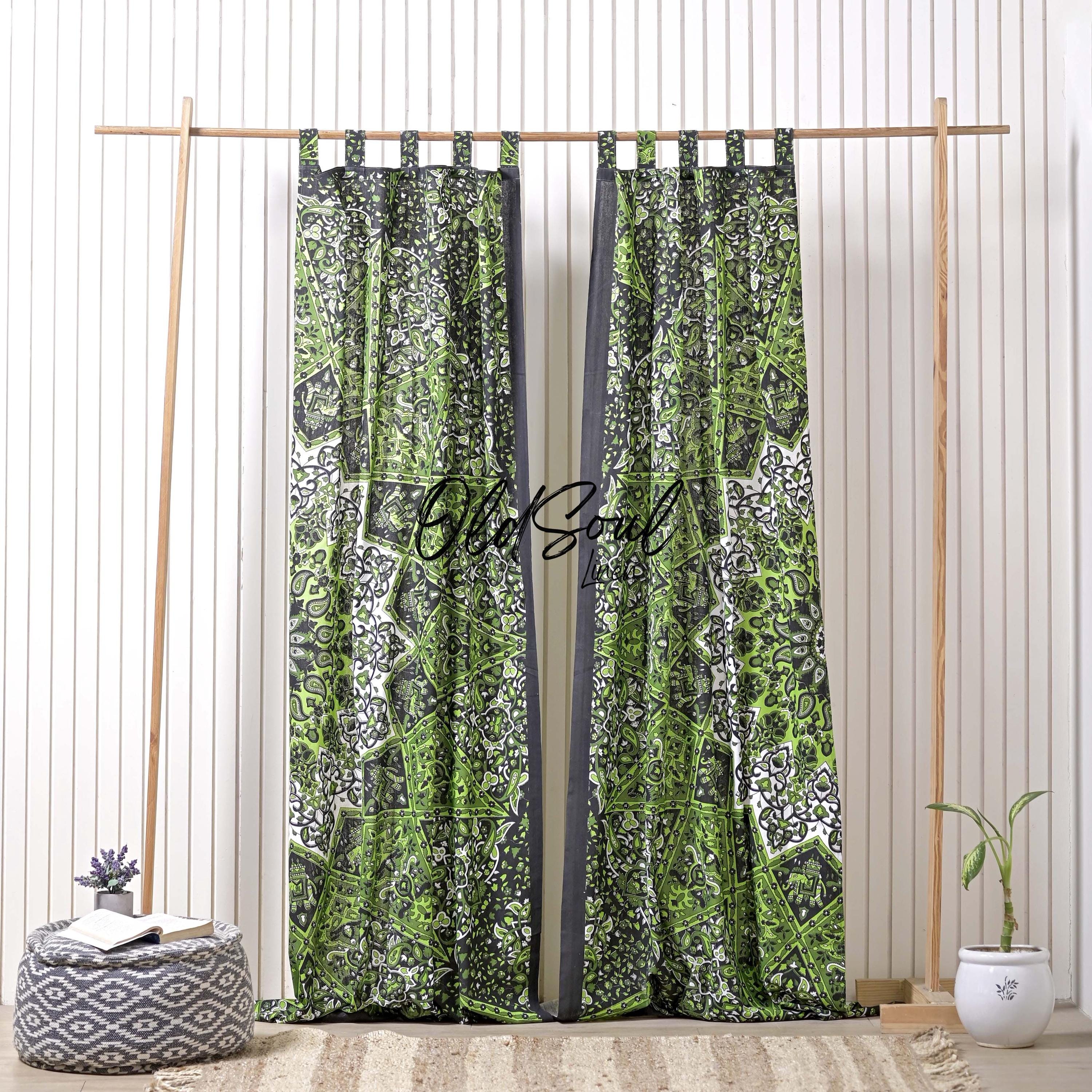 Set of 2 Cotton Star Mandala Curtain Panels, Star Mandala Print Drapes for Bedroom Living Room, Farmhouse Décor Curtains Window Treatments