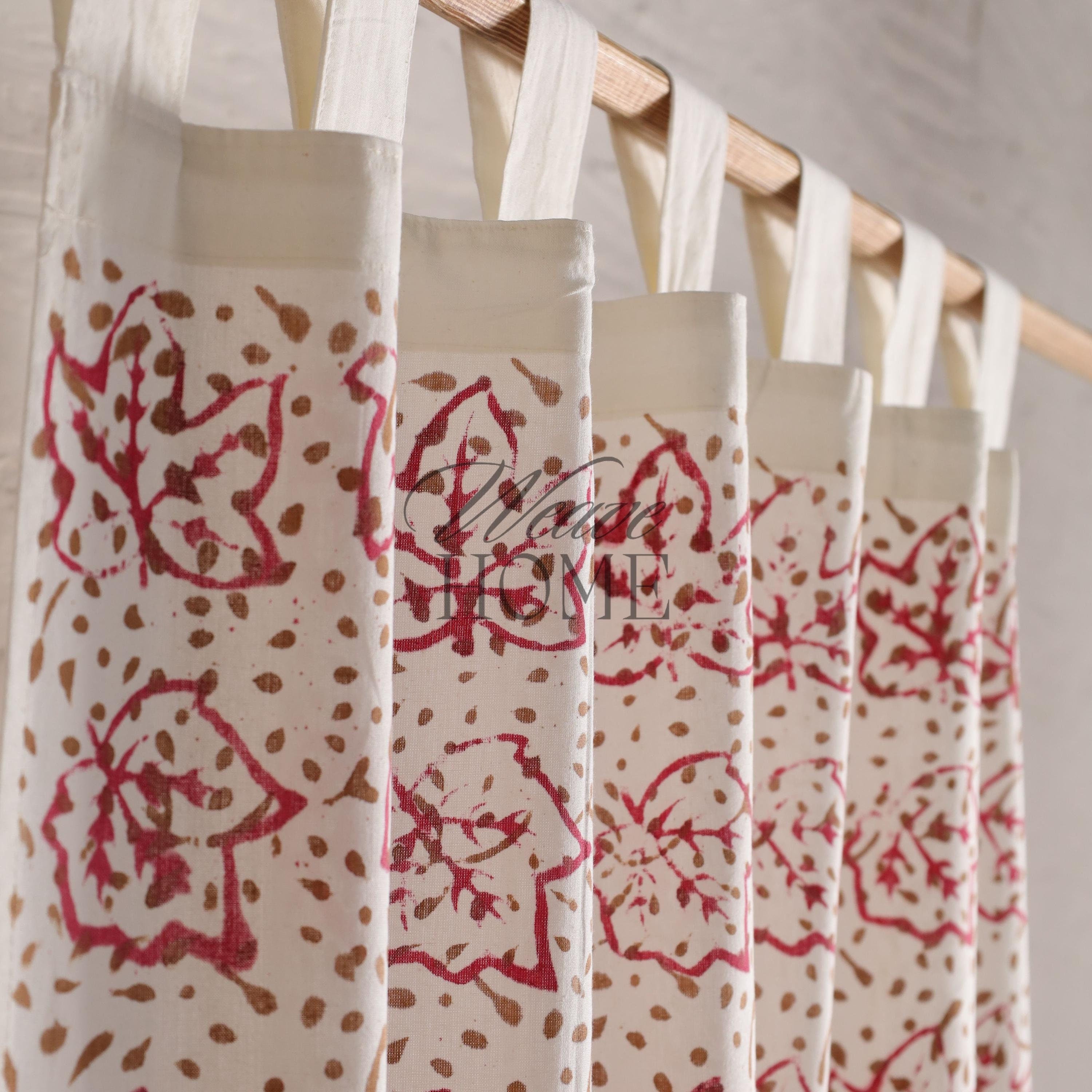 Handmade Block Printed Curtains (2 Panels) - Bedroom, Kitchen, Bathroom, Office Decor