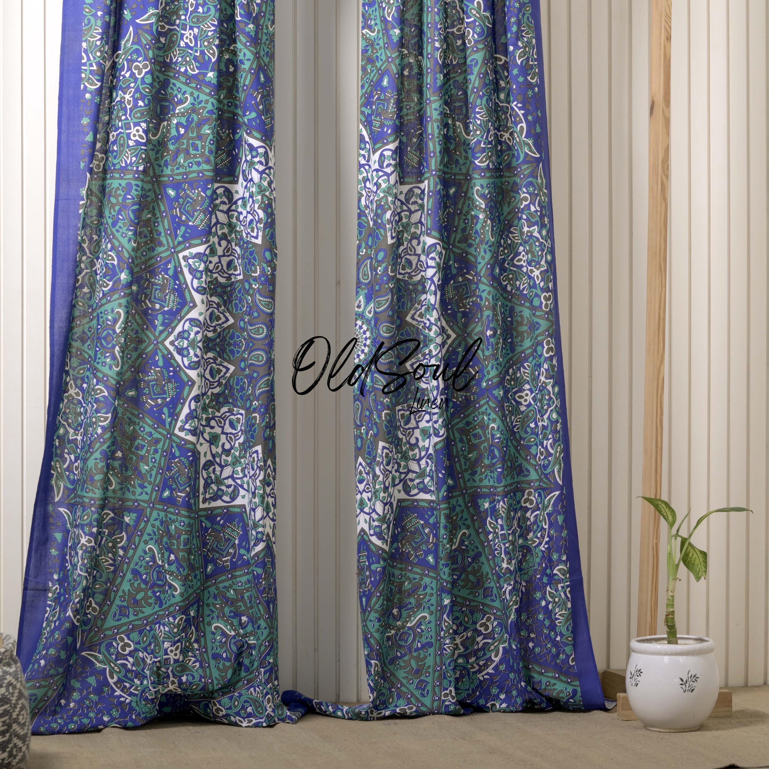 Mandala Cotton Curtains, Soft, Breathable Window Drapes for Living Room, Bedroom, Rod Pocket Curtains Drapes Panel Set of 2