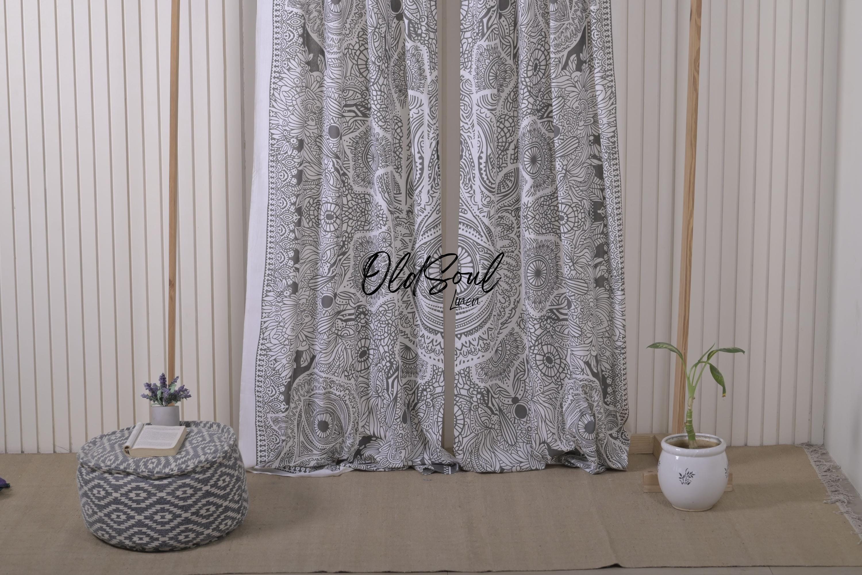 Psychedelic Hamsa Mandala Handmade Cotton CURTAIN Drapes Door 2 Panel Valance Set For Home Décor