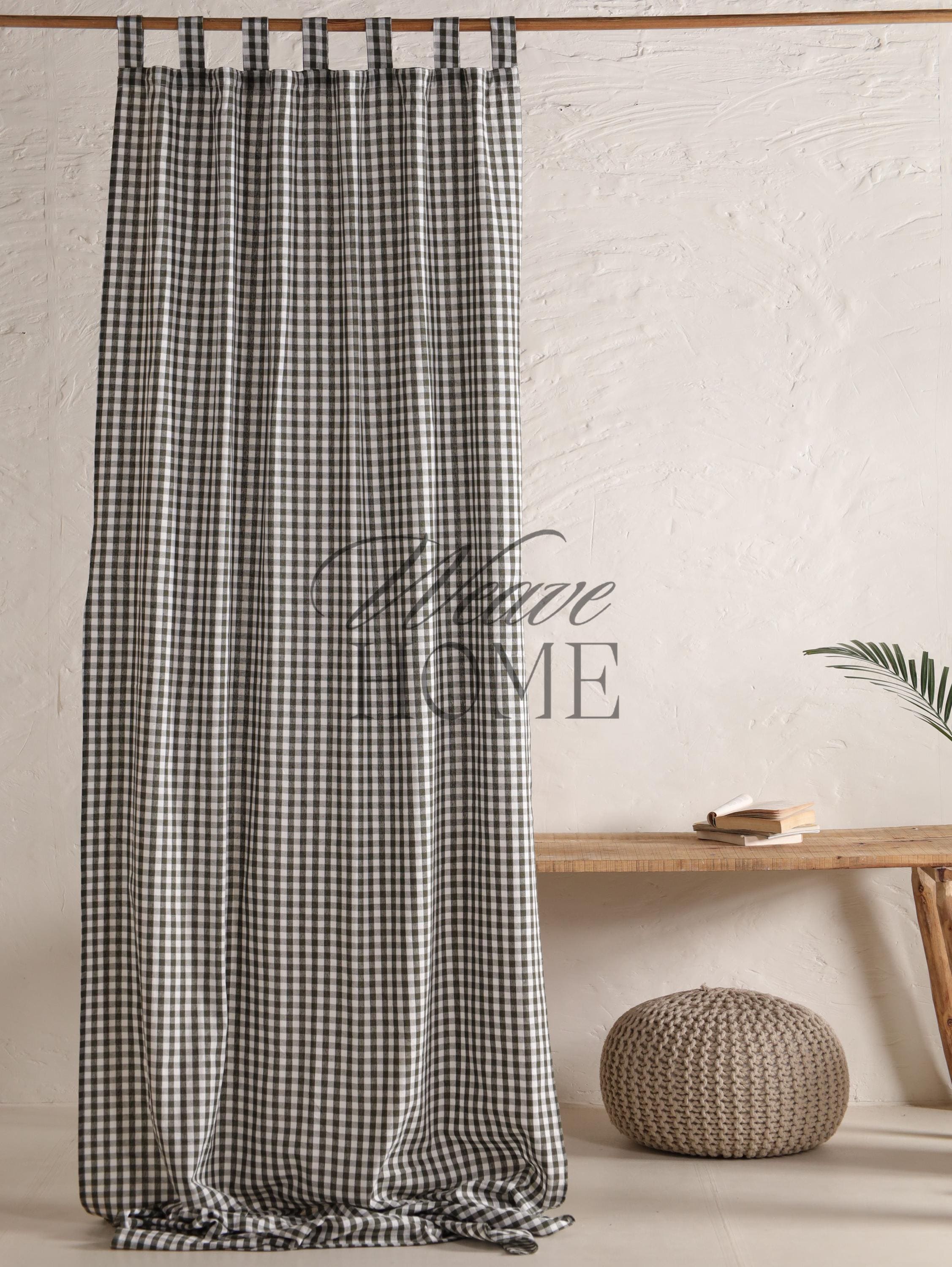 Linen Gauze Plaid Curtains Buffalo Check Window Treatments Bohemian Curtain Panel Drapes for Bedroom & Living Room