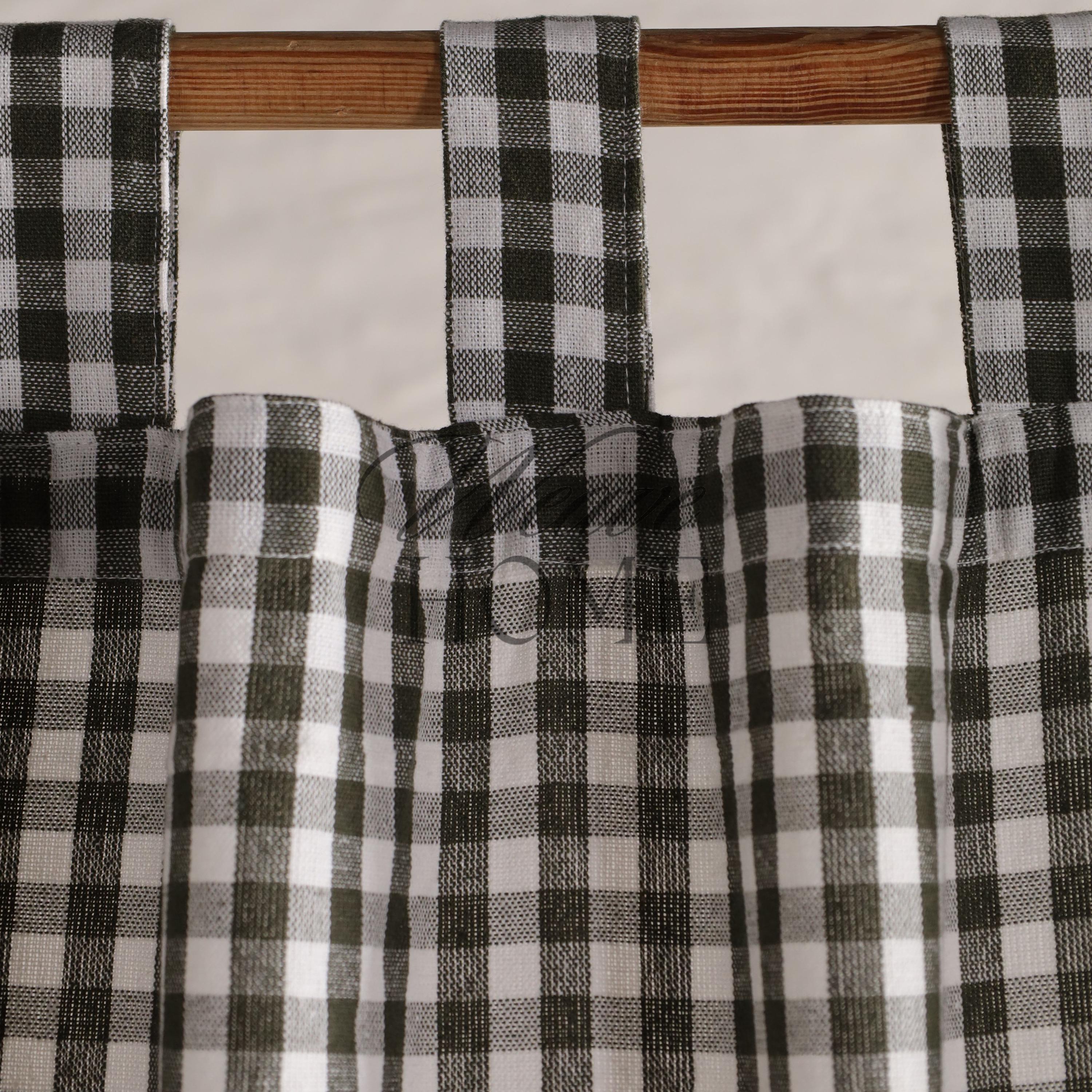 Linen Gauze Plaid Curtains Buffalo Check Window Treatments Bohemian Curtain Panel Drapes for Bedroom & Living Room