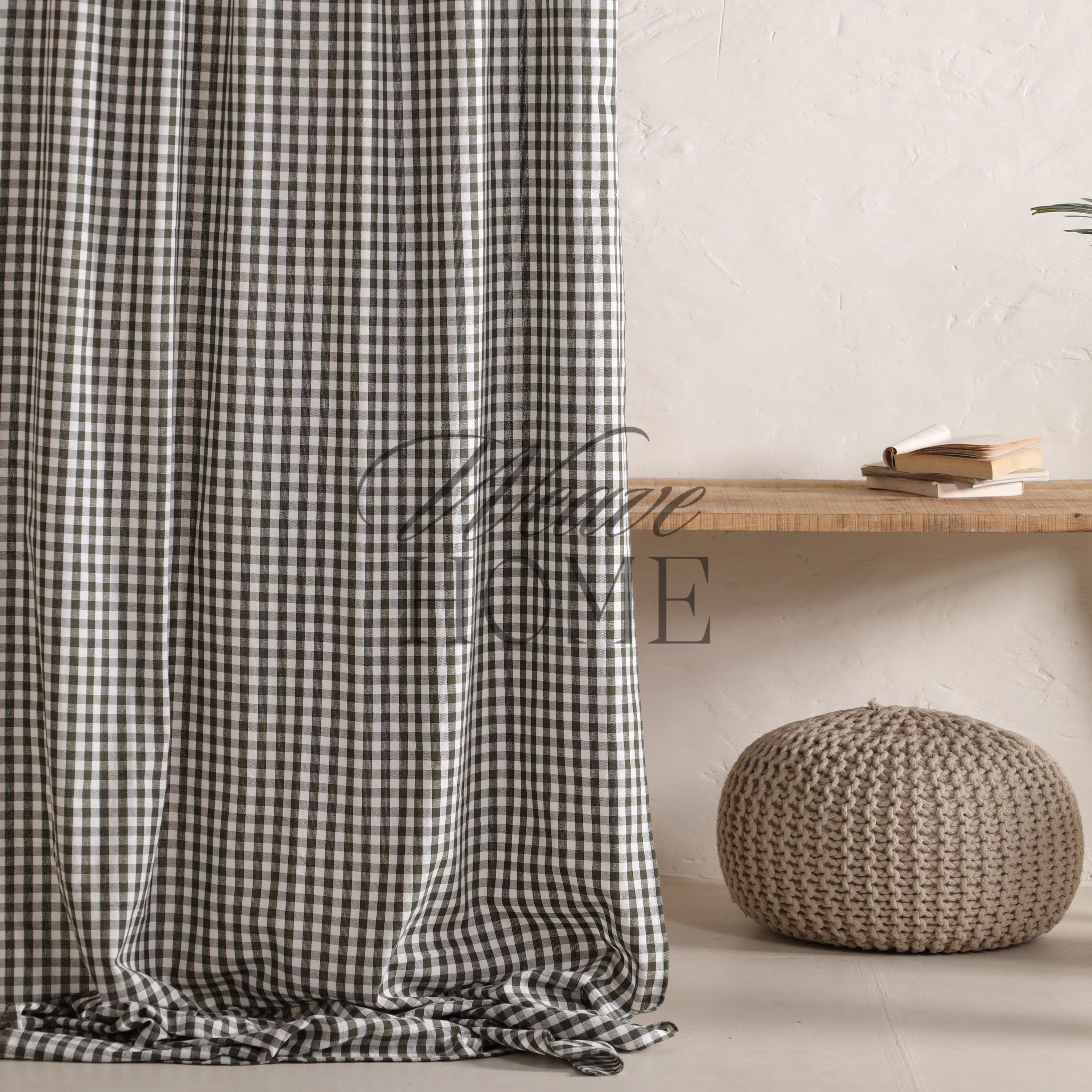 Linen Gauze Plaid Curtains Buffalo Check Window Treatments Bohemian Curtain Panel Drapes for Bedroom & Living Room