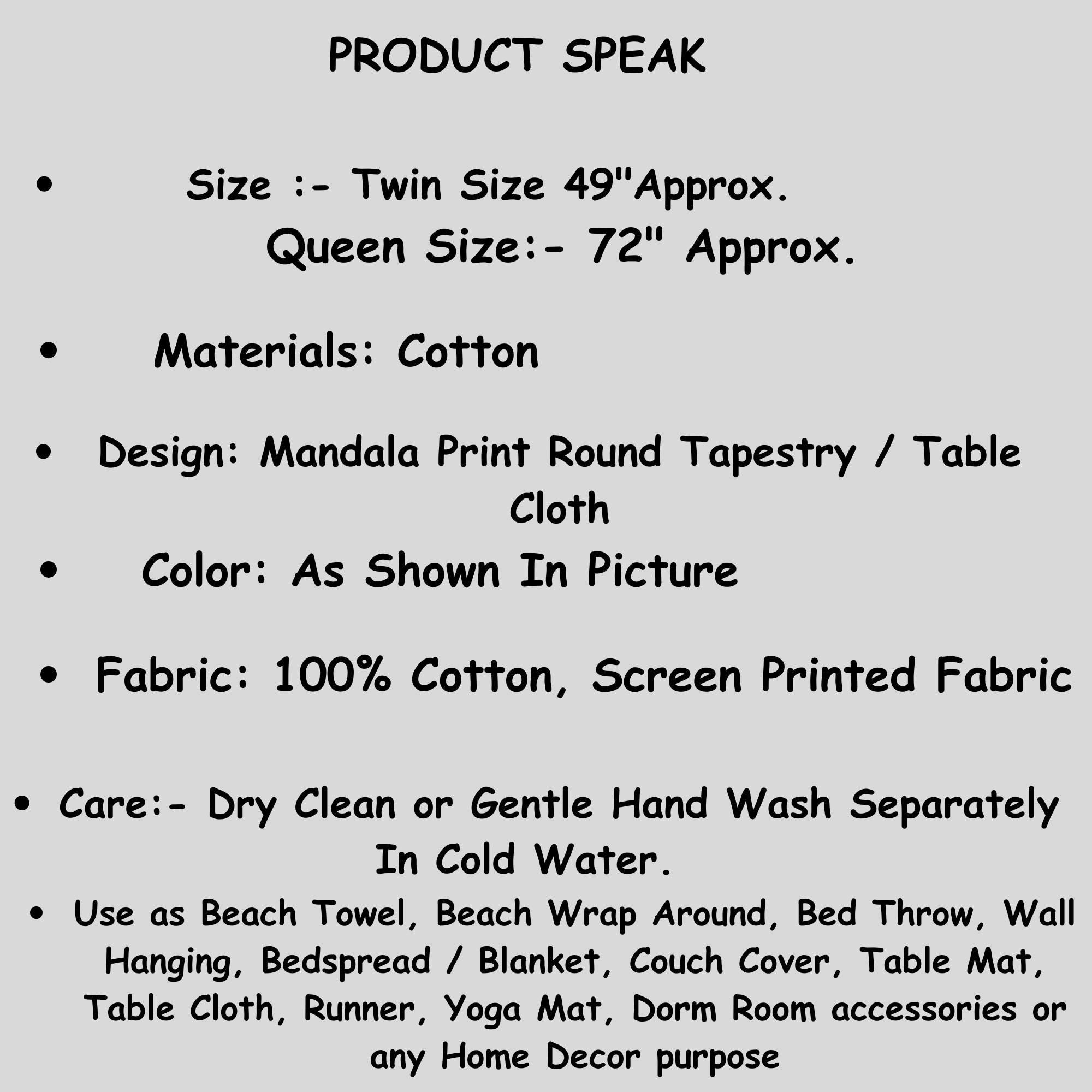 Round Beach Tapestry Mandala Blanket, Bohemian Large Table Cloth, Home Décor Yoga Mat Meditation, Tapestry Picnic Blanket Mat 72"Black&White