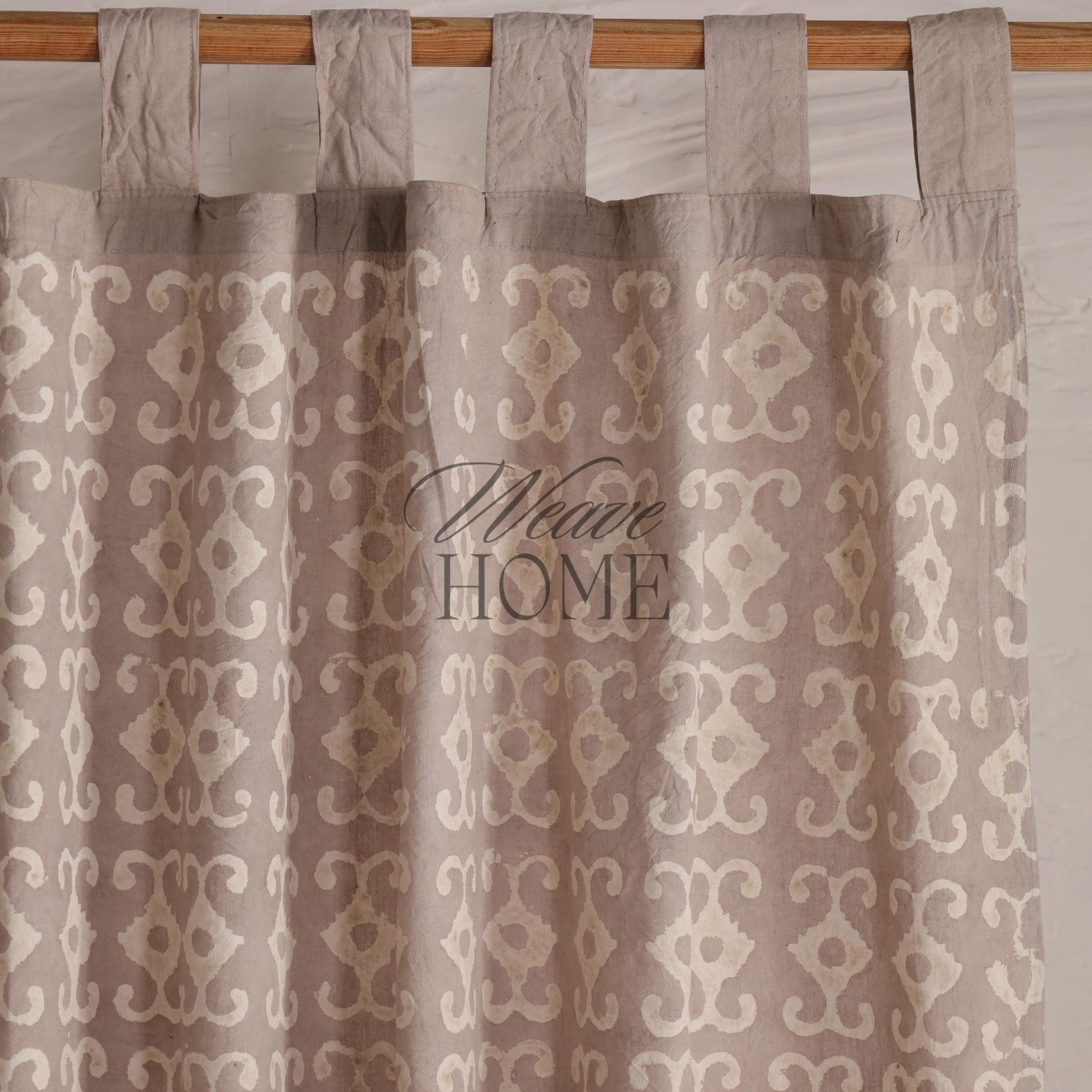 Handmade Vintage Grey Curtain, Boho Hand Block Printed (2 panel) - Bedroom, Kitchen, Bathroom, Office Home Decorative Curtain