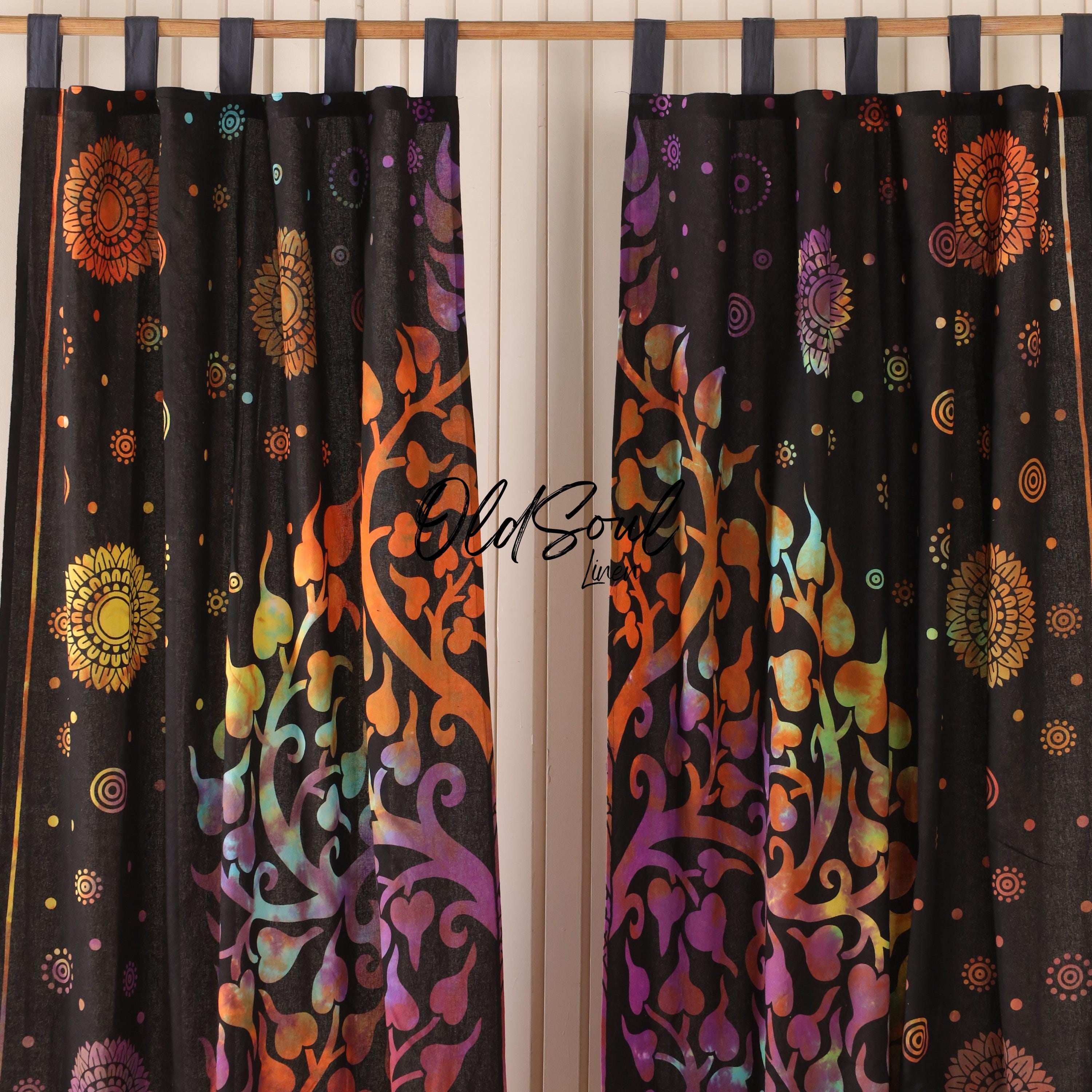 Tie Dye Elephant Tree of Life Curtains, Cotton Curtains, Window, Living Room, Bedroom, Kitchen Curtains, Drapery Door Curtain Panel Set