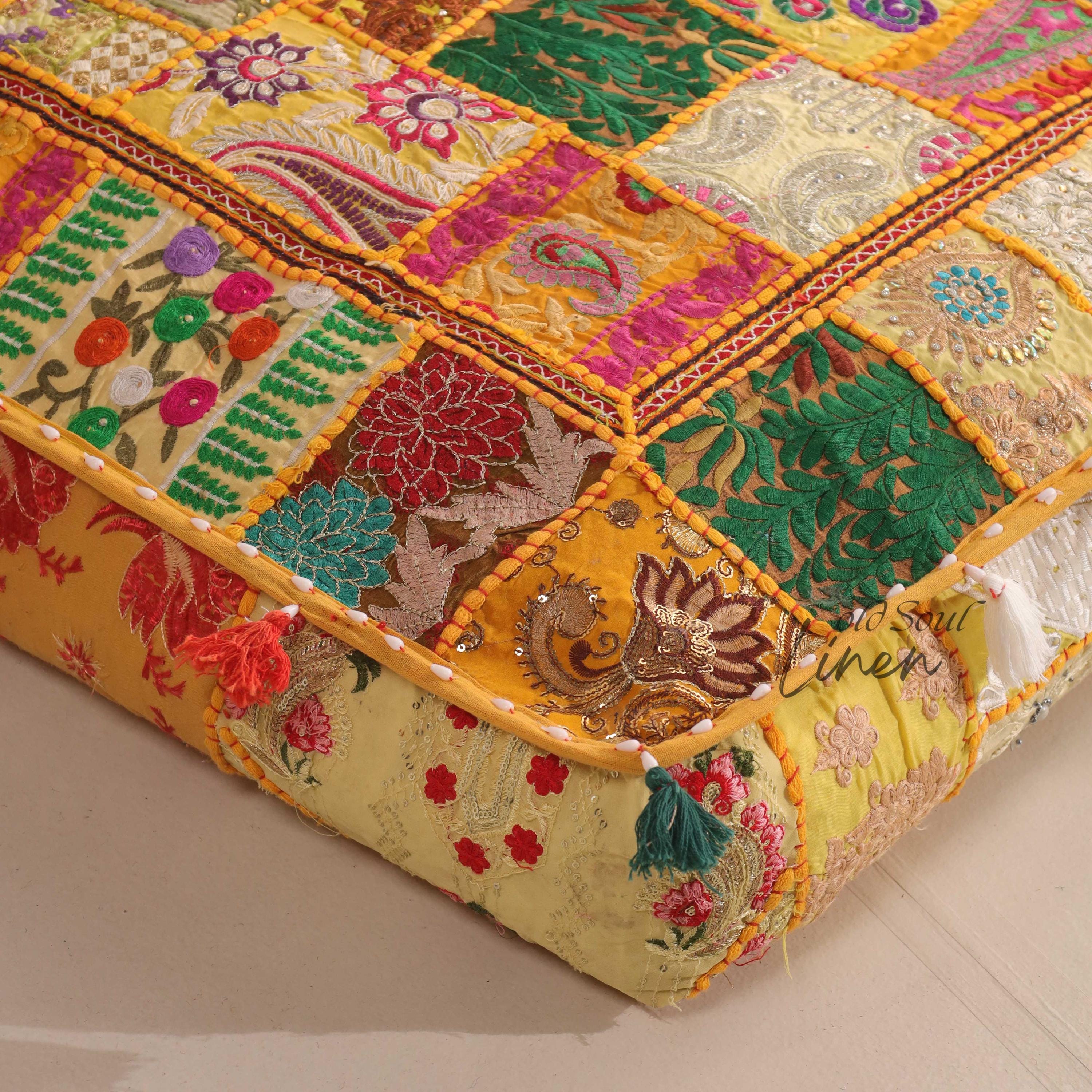 Large Floor Pillow Cover Indian Floor Seating | Boho Floor Cushion 35x35" for Hippie Décor | Meditation Cushion - Yoga gift| Cover only