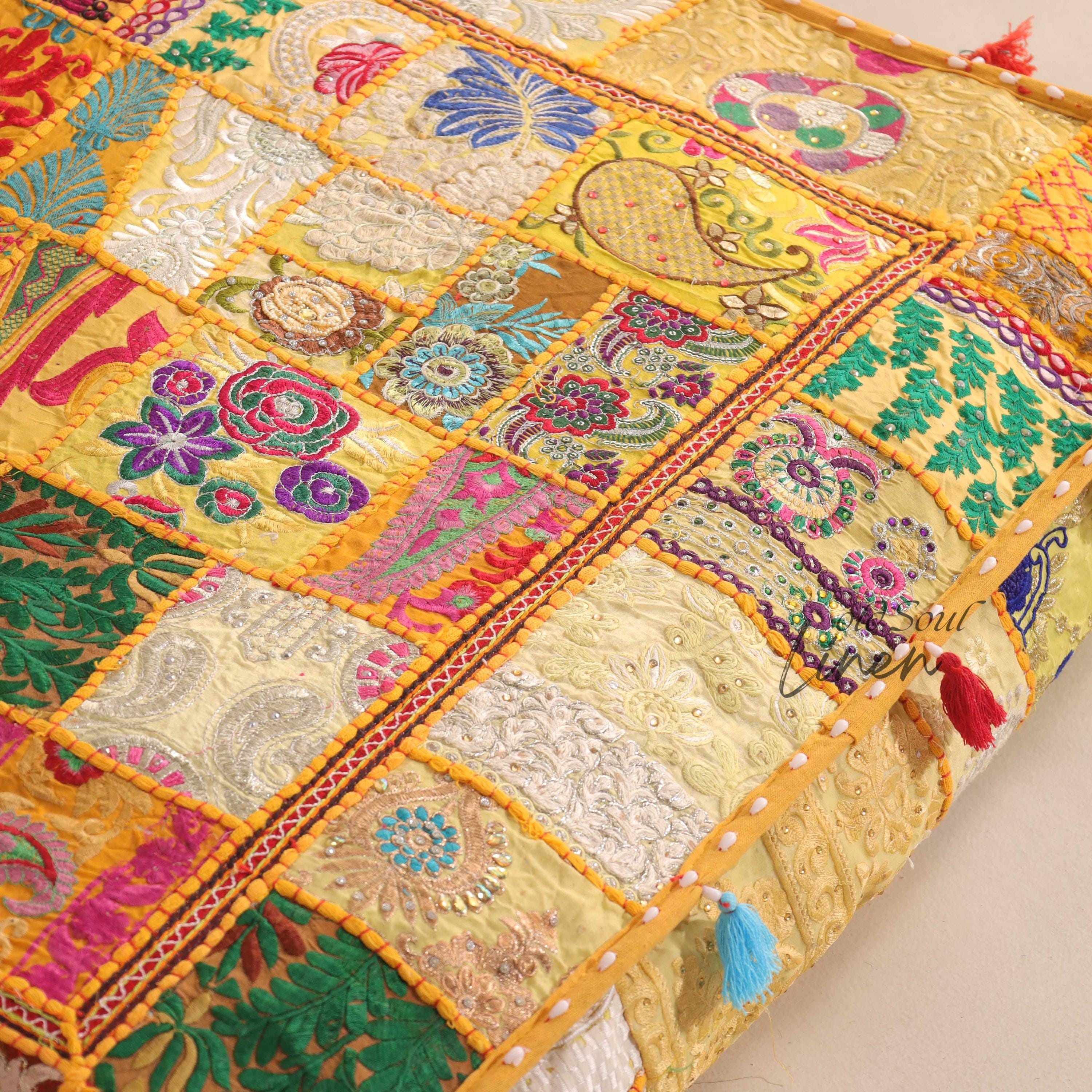 Large Floor Pillow Cover Indian Floor Seating | Boho Floor Cushion 35x35" for Hippie Décor | Meditation Cushion - Yoga gift| Cover only