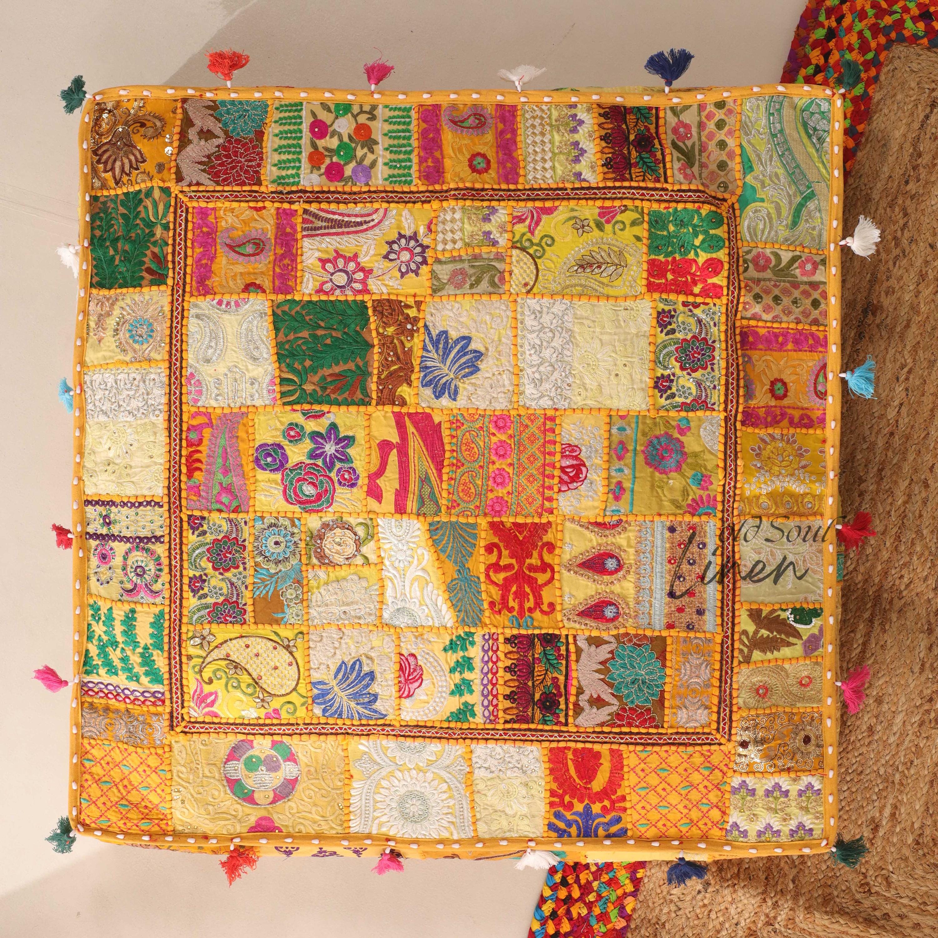 Large Floor Pillow Cover Indian Floor Seating | Boho Floor Cushion 35x35" for Hippie Décor | Meditation Cushion - Yoga gift| Cover only