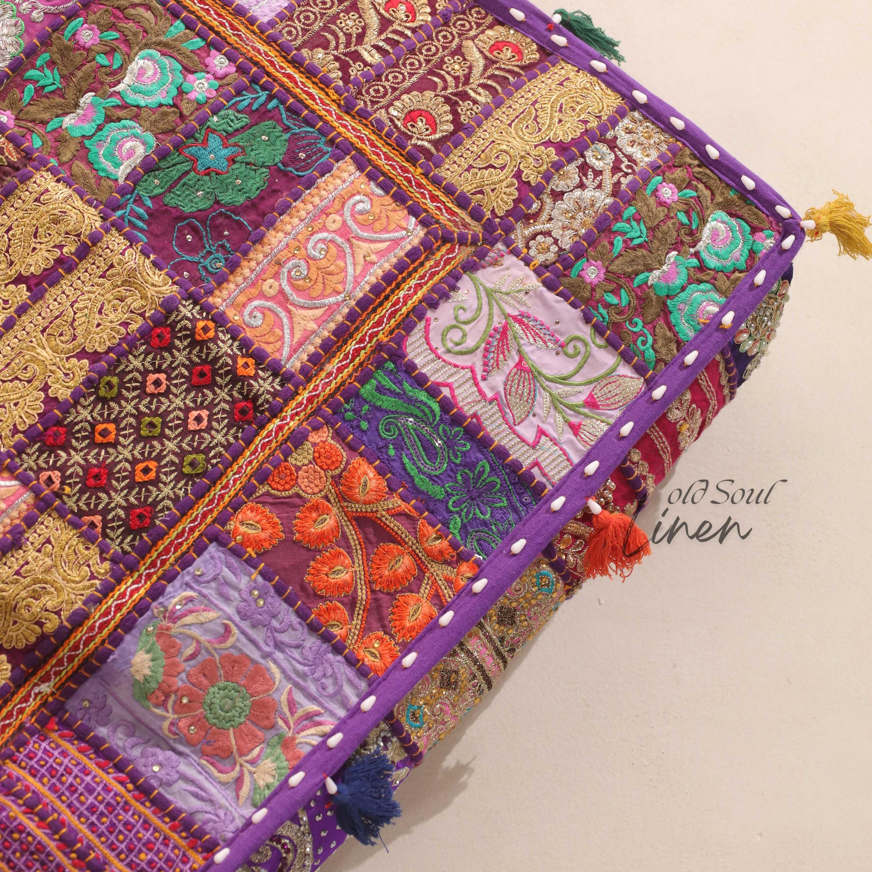 Luxury Floor Cushion Cover, Patchwork Floor Seating Cover, Decorative Throw Pillow, Boho Hippie Décor, Cover Only, 35x35"