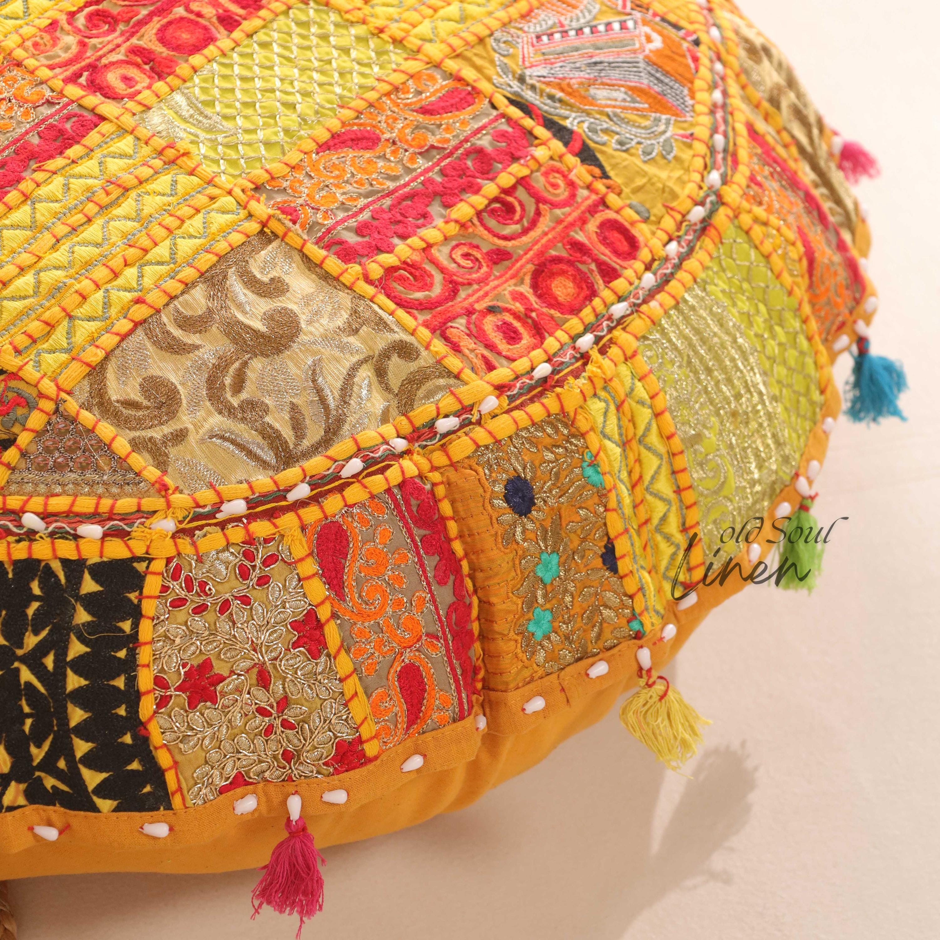 Large Floor Cushion - Meditation Cushion | Round Floor Seat Cushion - Boho Hippie Décor | Indian Floor Seating | Cushion Seating Cover Only
