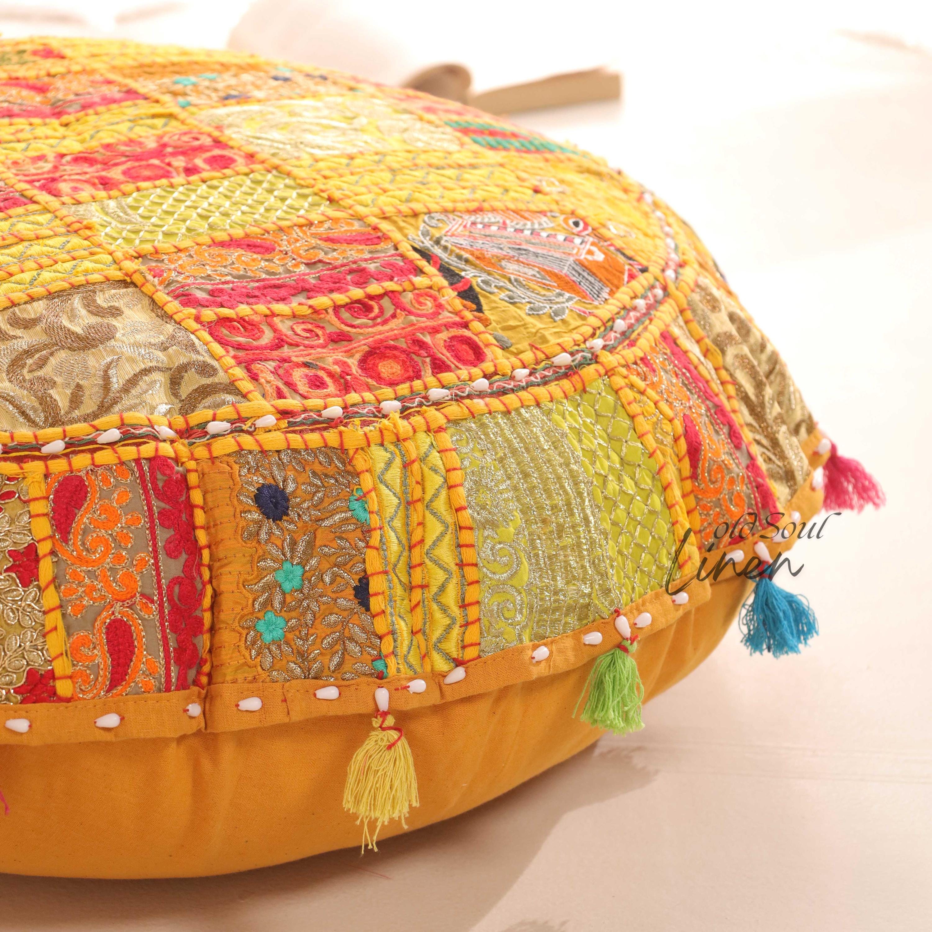 Large Floor Cushion - Meditation Cushion | Round Floor Seat Cushion - Boho Hippie Décor | Indian Floor Seating | Cushion Seating Cover Only