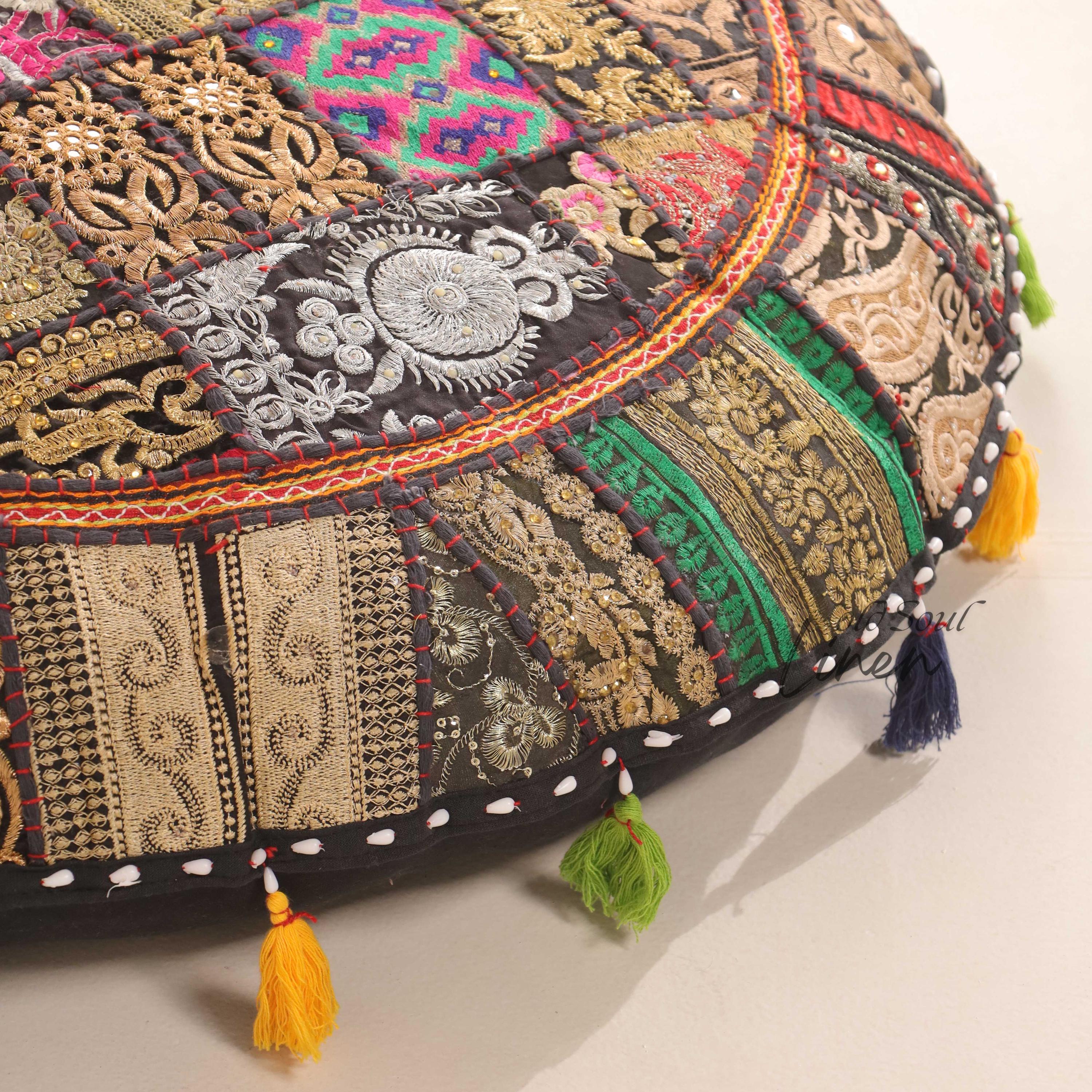 Patchwork Handmade Indian Cushion Cover, Embroidered Pillow Cover, Eco-friendly, Hippie Floor Seating, Floor Seat Cushion, Bean Bag Cover