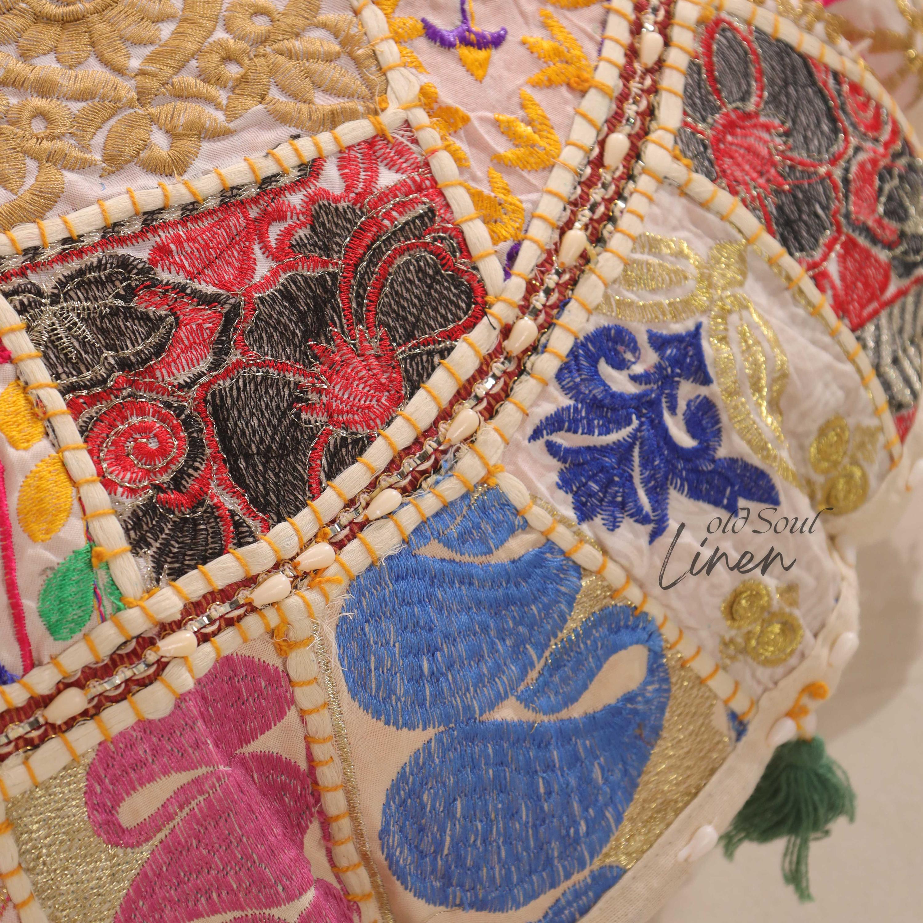 Round Floor Pillow Meditation Cushion | Hippie Floor Seating | Off - White Floor Pouf Stool 32" Kilim Pouf Round | Indian Seating Hippie