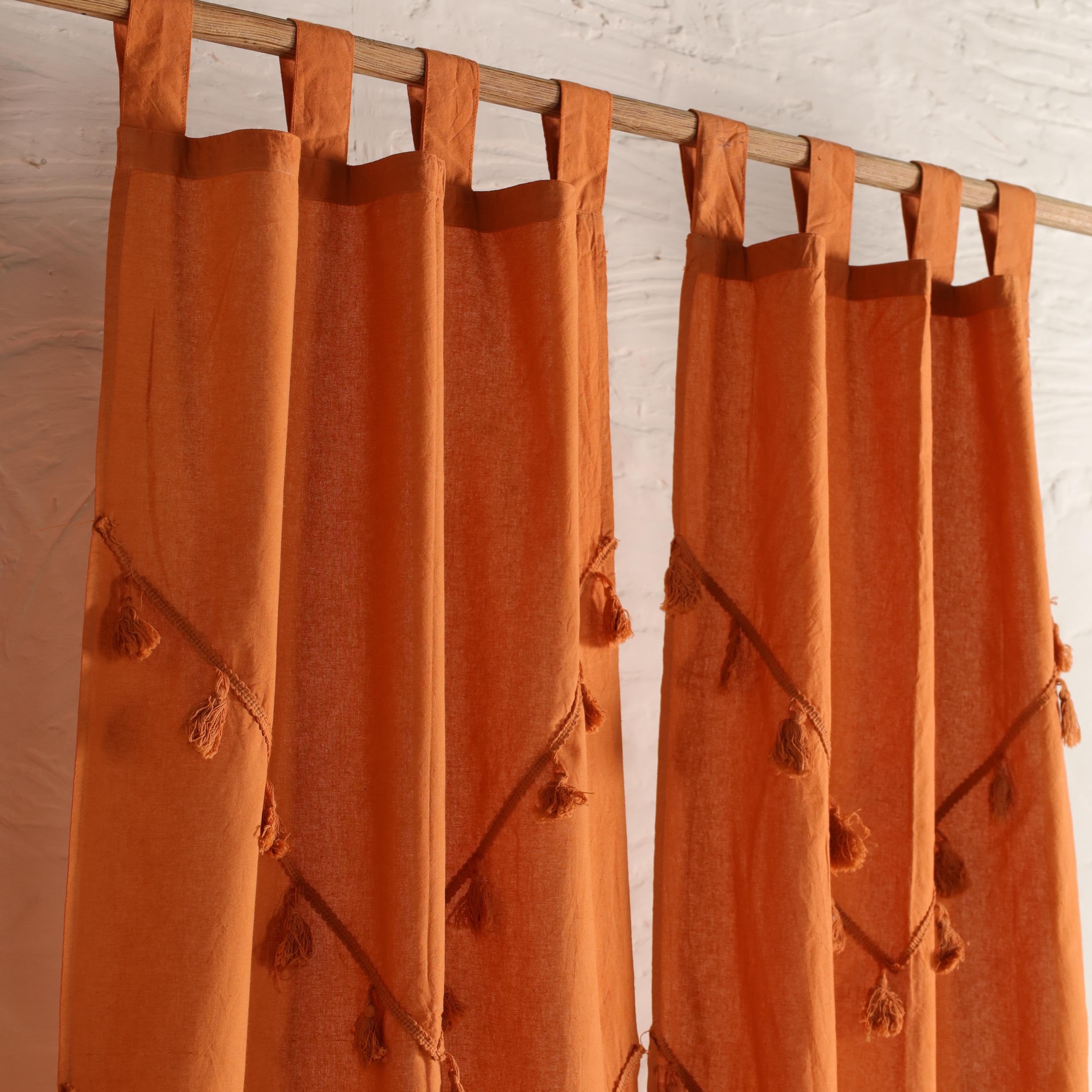 Rust Bohemian Tassel Cotton Curtains for Living Room & Bedroom