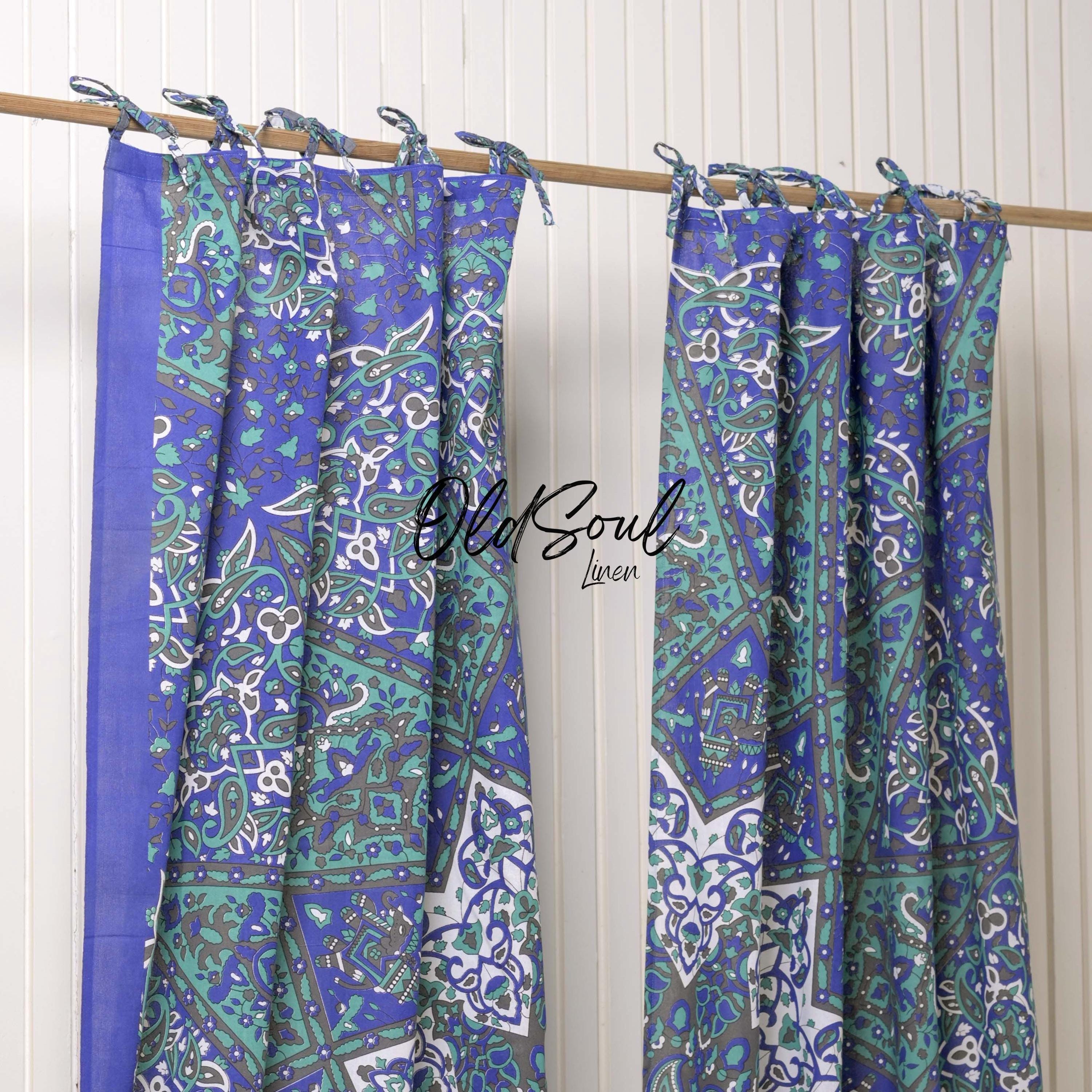 Blue Mandala Bohemian Curtains Set for Living Room & Bedroom – Luxury Star Design
