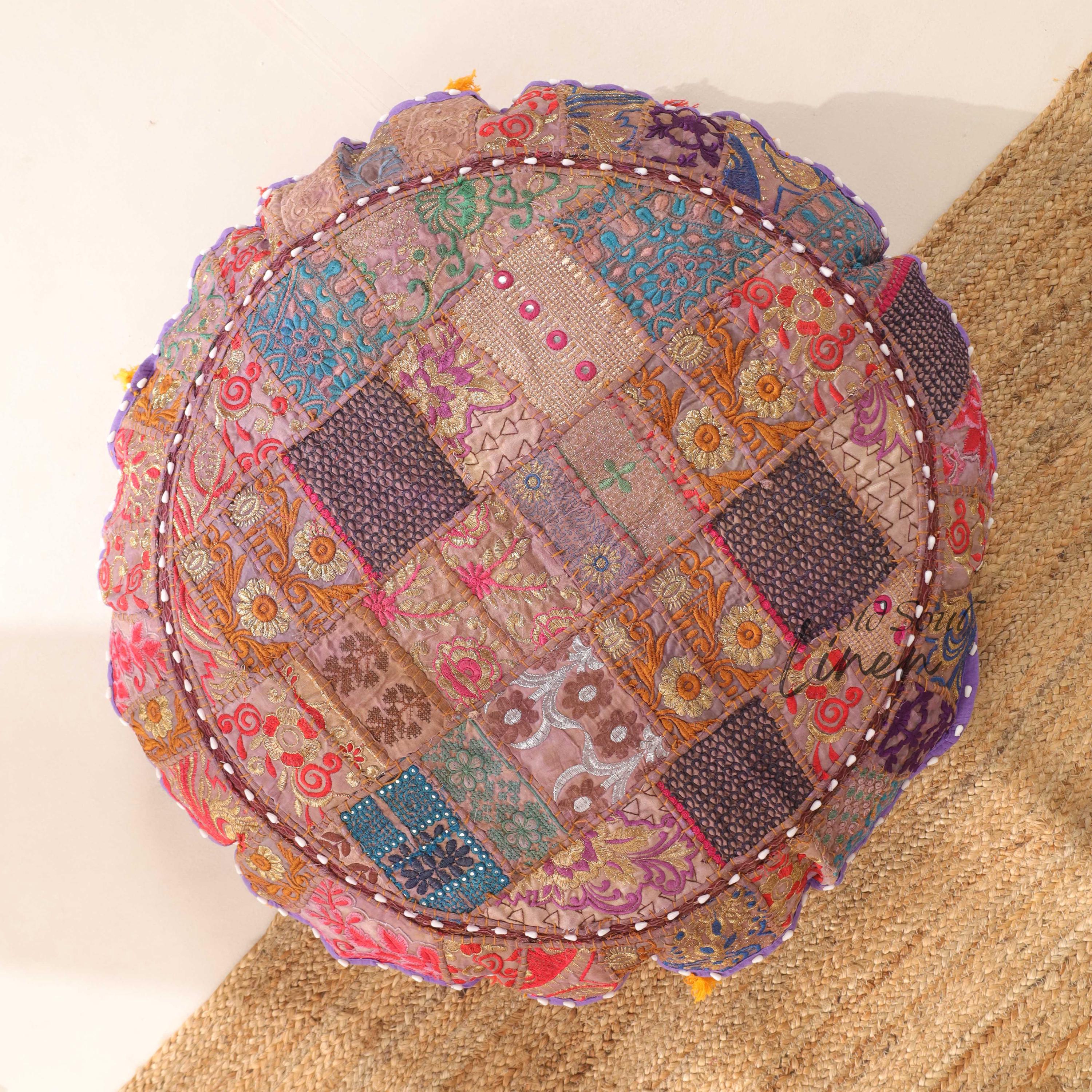 Round Floor Pillow Meditation Cushion | Hippie Floor Seating | Purple Floor Pouf Stool 32" Kilim Pouf Round | Indian Seating Hippie