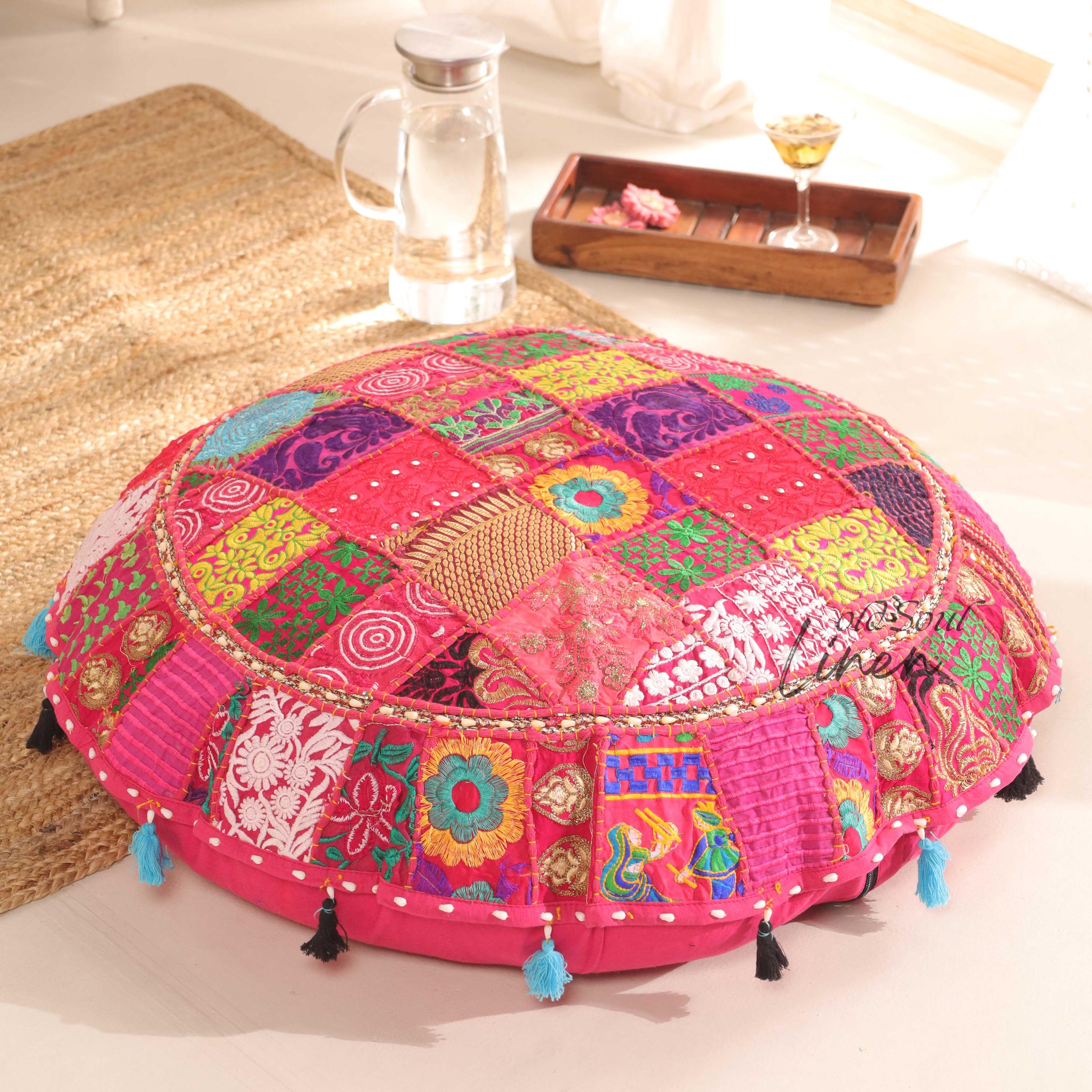 Meditation Round Floor Pillow, Floor Seating Area, Yoga Studio Décor, Ottoman Round Pouffe Cover, Boho Throw Pillow Footstool 32"