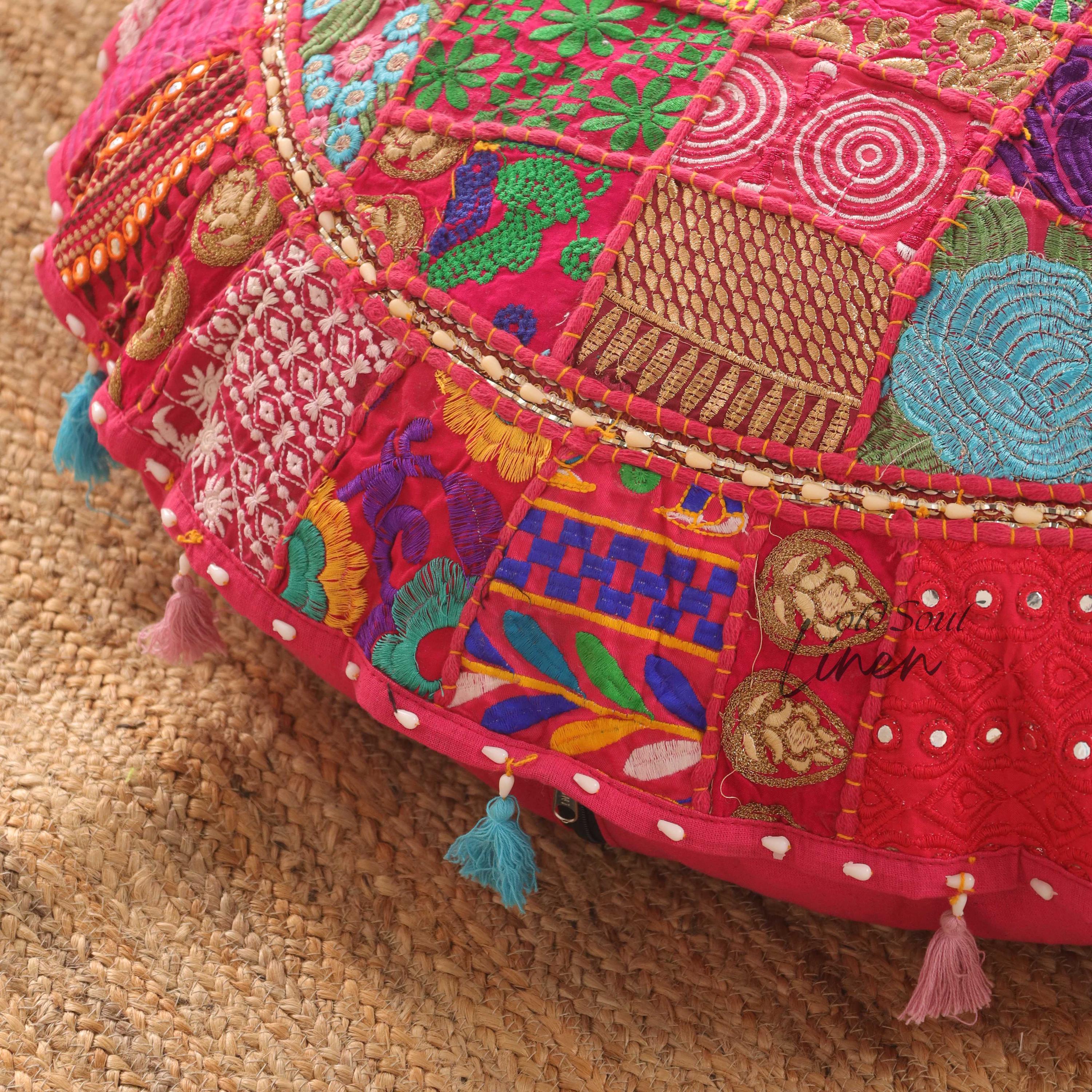 Meditation Round Floor Pillow, Floor Seating Area, Yoga Studio Décor, Ottoman Round Pouffe Cover, Boho Throw Pillow Footstool 32"