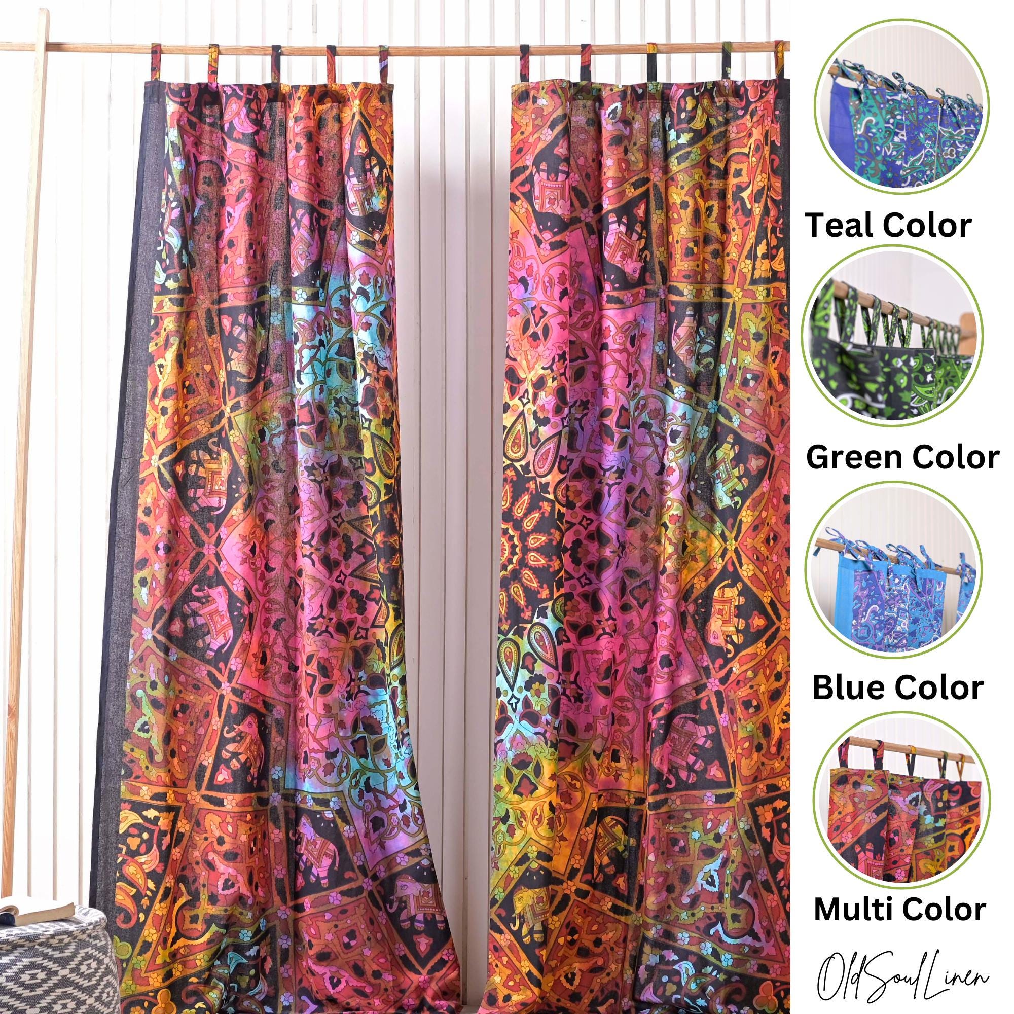 Mandala Cotton Curtains, Soft, Breathable Window Drapes for Living Room, Bedroom, Rod Pocket Curtains Drapes Panel Set of 2