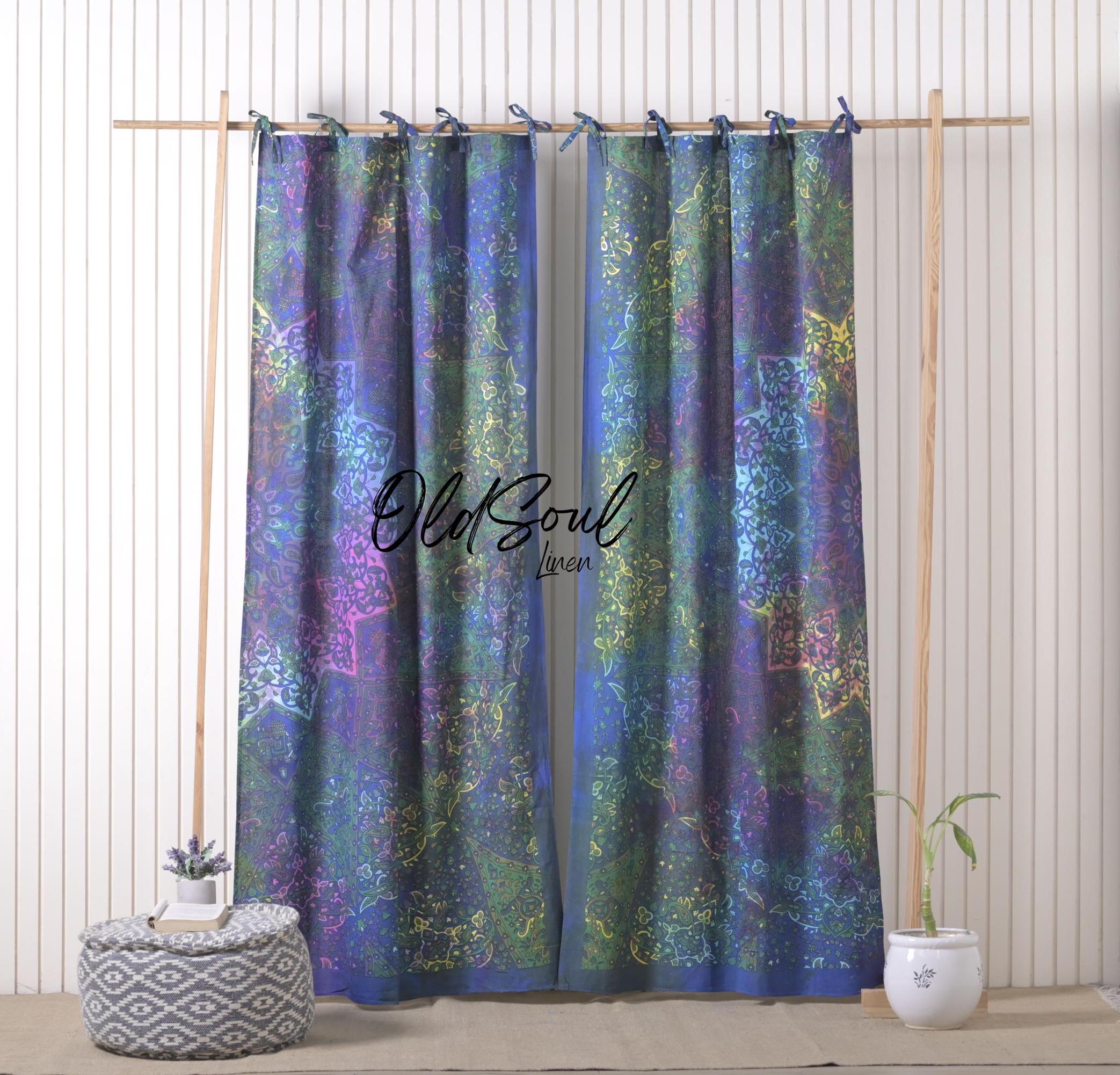 Mandala Cotton Curtains, Drape for Bedroom, Living Room Décor, Kitchen Curtains, Treatment Window Curtain Set Two Panel