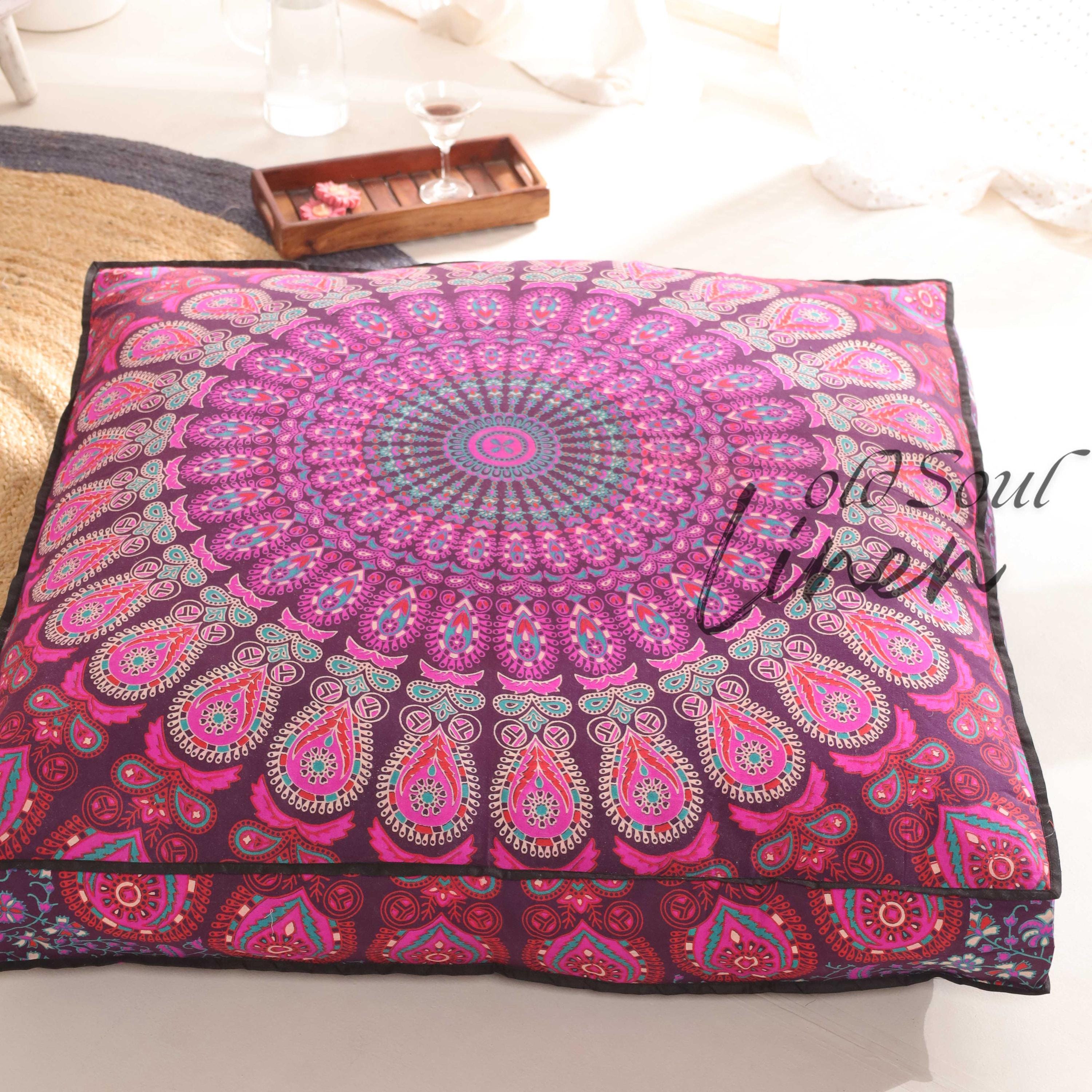 Meditation Floor Cushion, Square Floor Seating Cover, Gypsy Decoration, Throw Pillow, Bohemian Pouffe Home Décor Yoga Meditation Cushion 35"