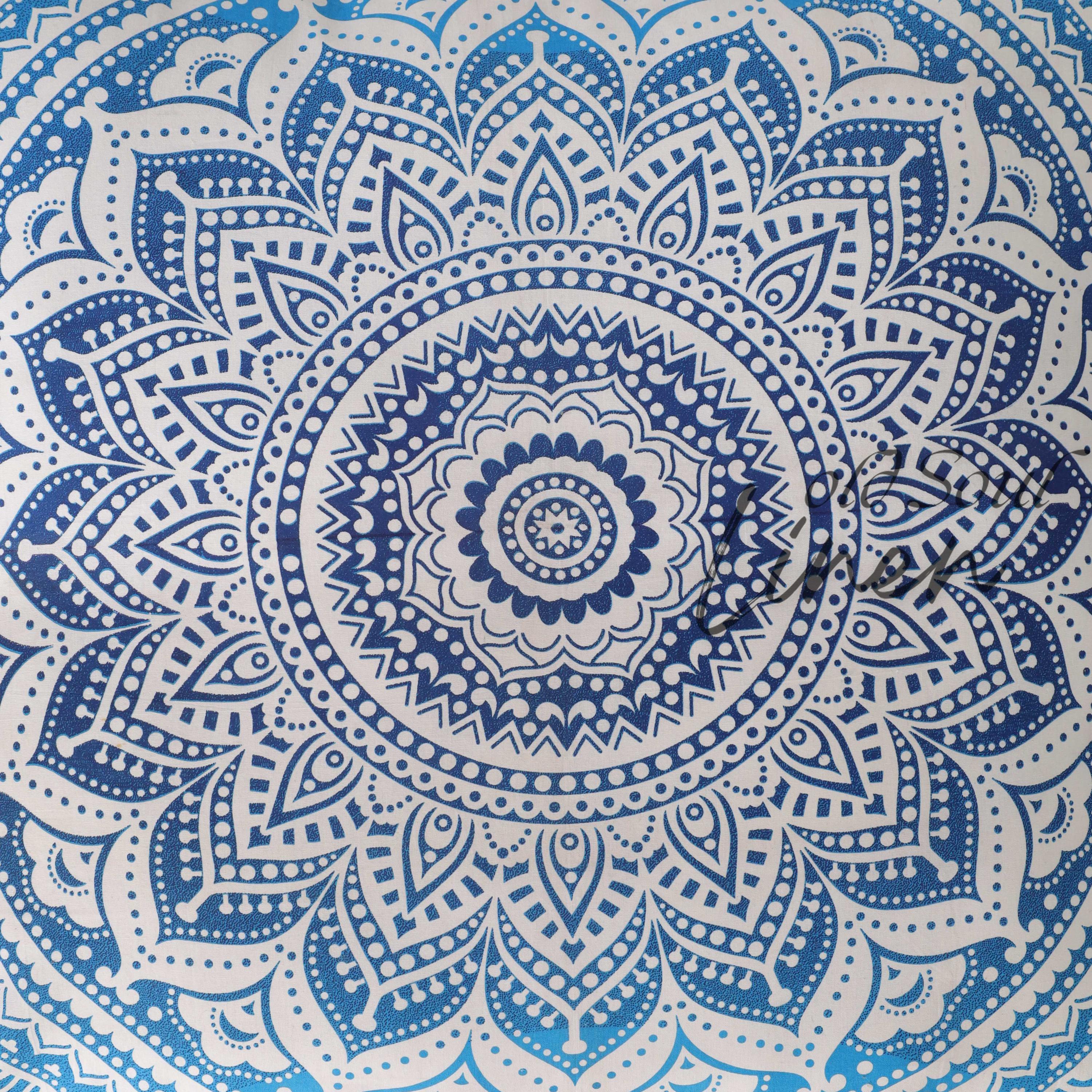 Pouf Cushion Cover Indian Ombre Mandala Floor Cushions Square Seating Pillow Bohemian Pouffe Home Décor Yoga Meditation 35" Blue