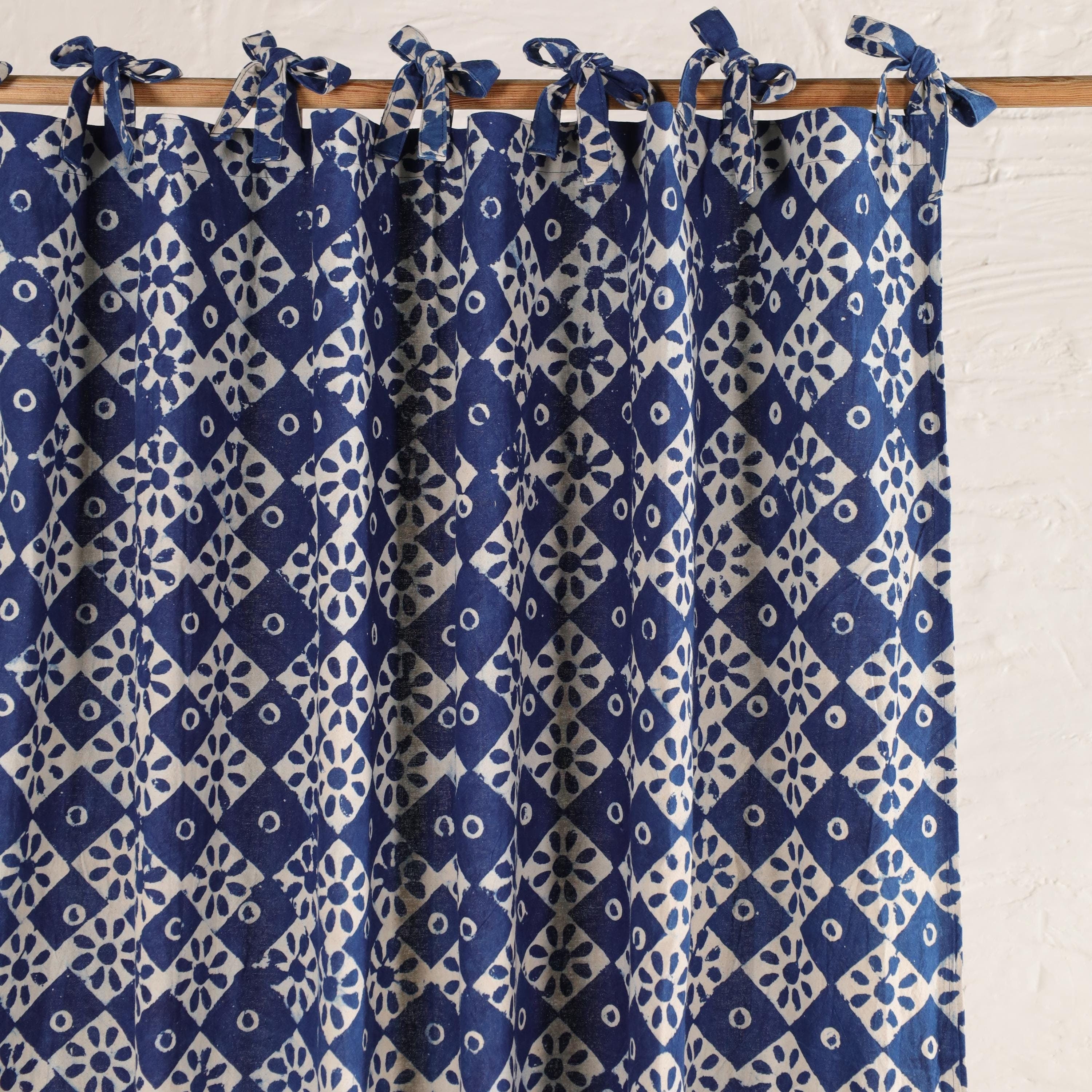 Bohemian Indigo Blue Block Printed Curtains (2 Panels) – Handmade for Bedroom, Kitchen, Office