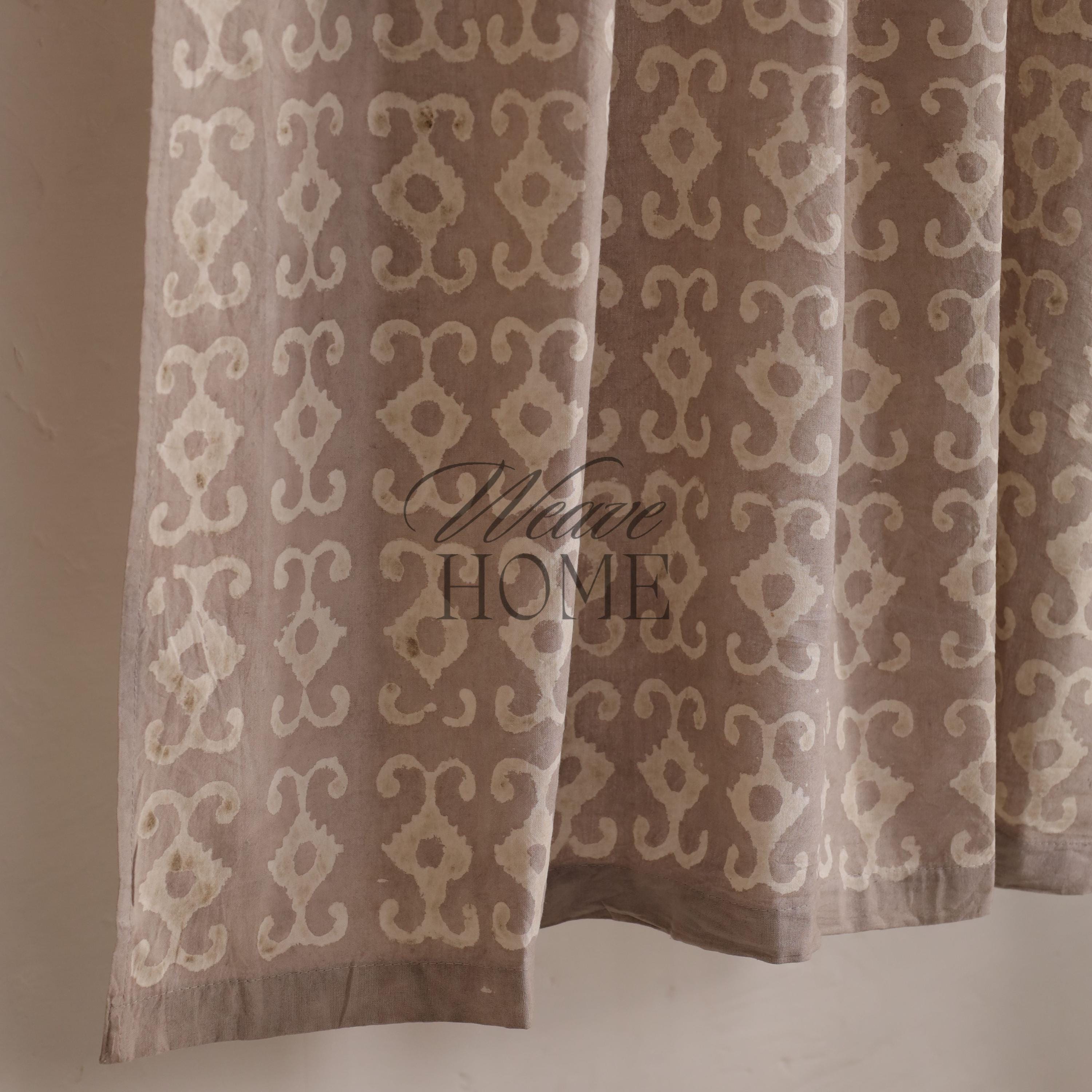 Handmade Vintage Grey Curtain, Boho Hand Block Printed (2 panel) - Bedroom, Kitchen, Bathroom, Office Home Decorative Curtain