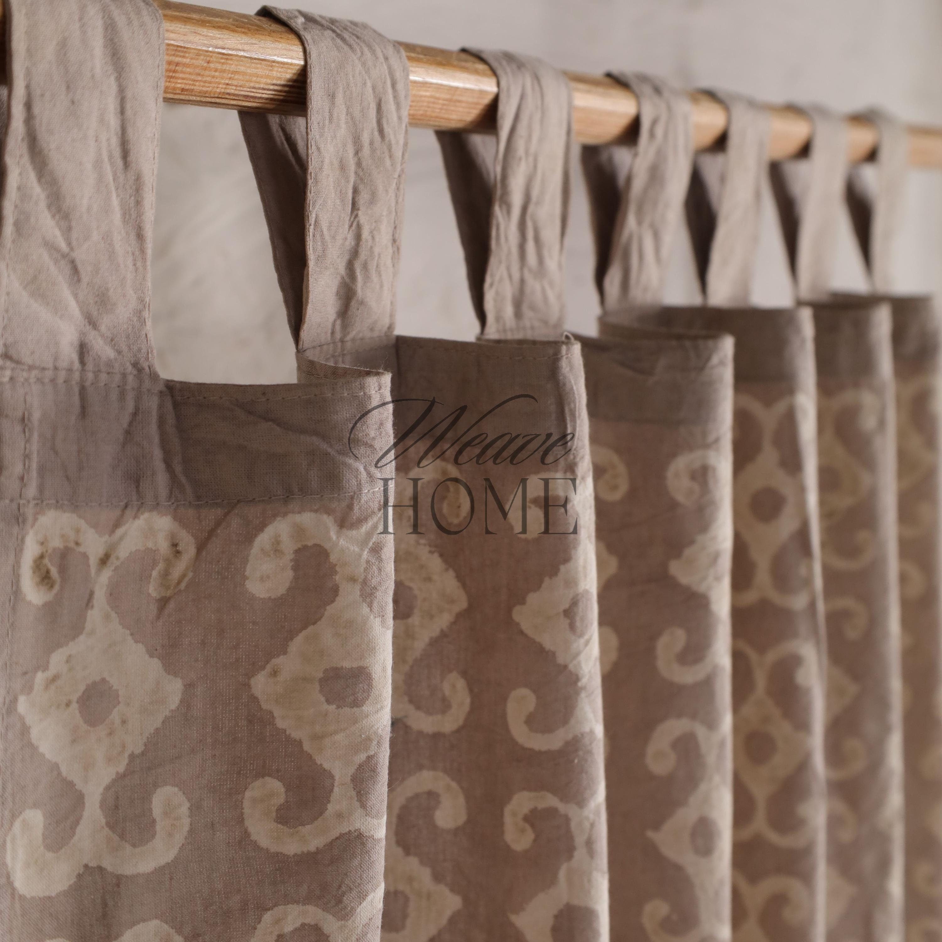 Handmade Vintage Grey Curtain, Boho Hand Block Printed (2 panel) - Bedroom, Kitchen, Bathroom, Office Home Decorative Curtain