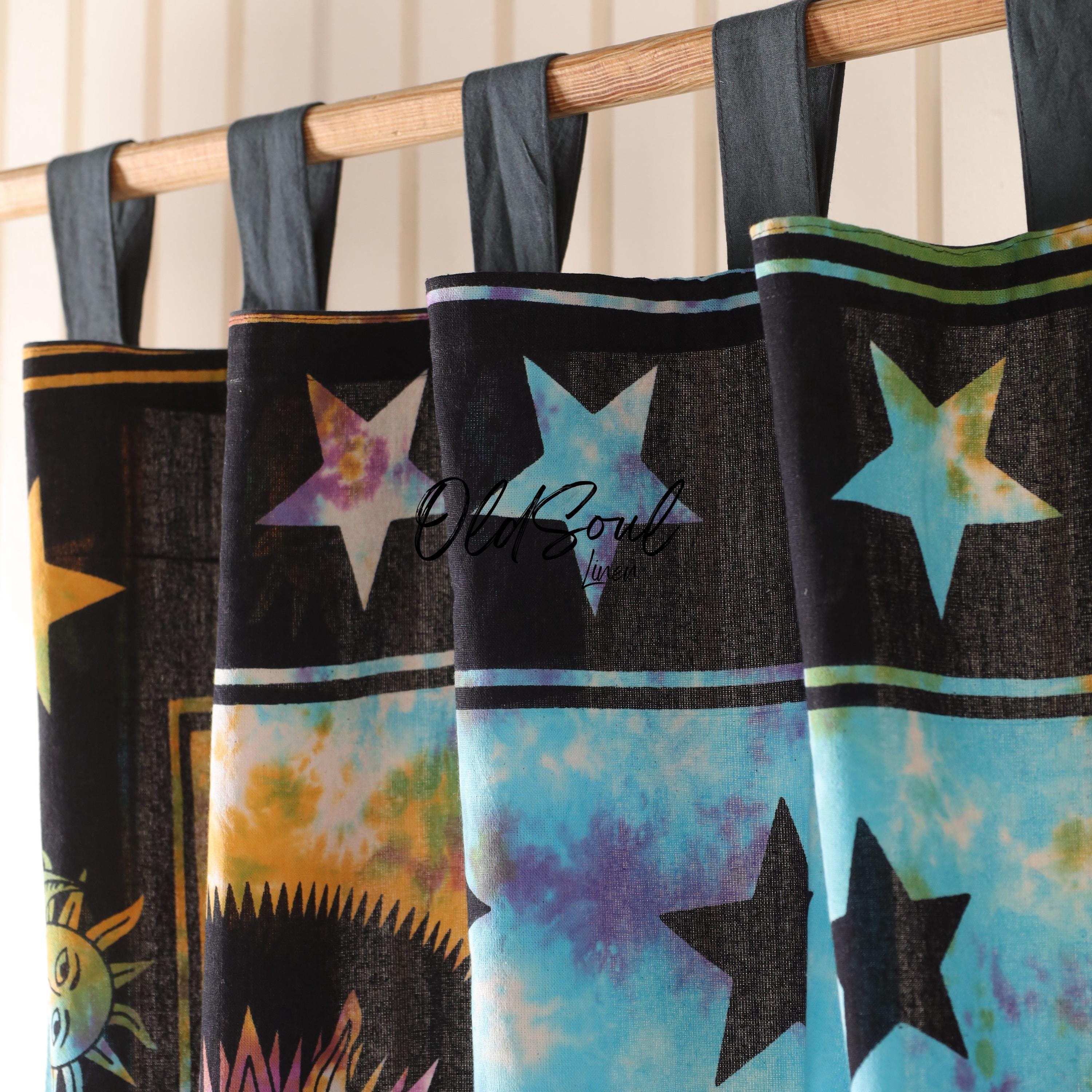 Psychedelic Sun & Moon Mandala Curtains, Bohemian Curtains, Curtains for Living Room Luxury, Tie Top Curtains, Shower Curtains Boho Set of 2